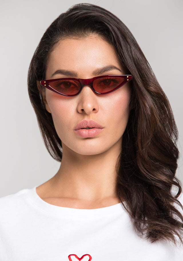 Maroon Super Slim Vintage Sunglasses