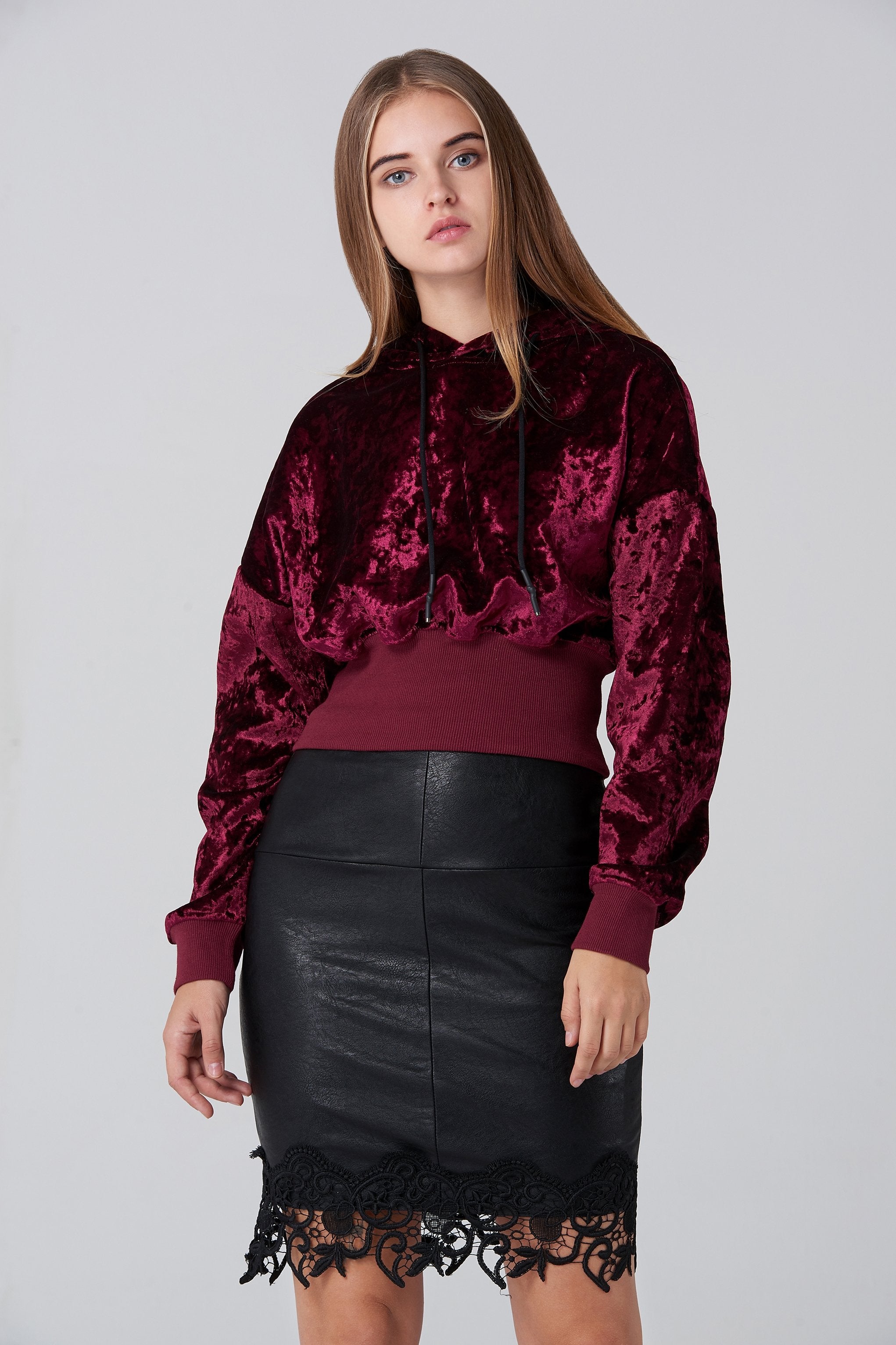 Maroon Velvet Hoodie