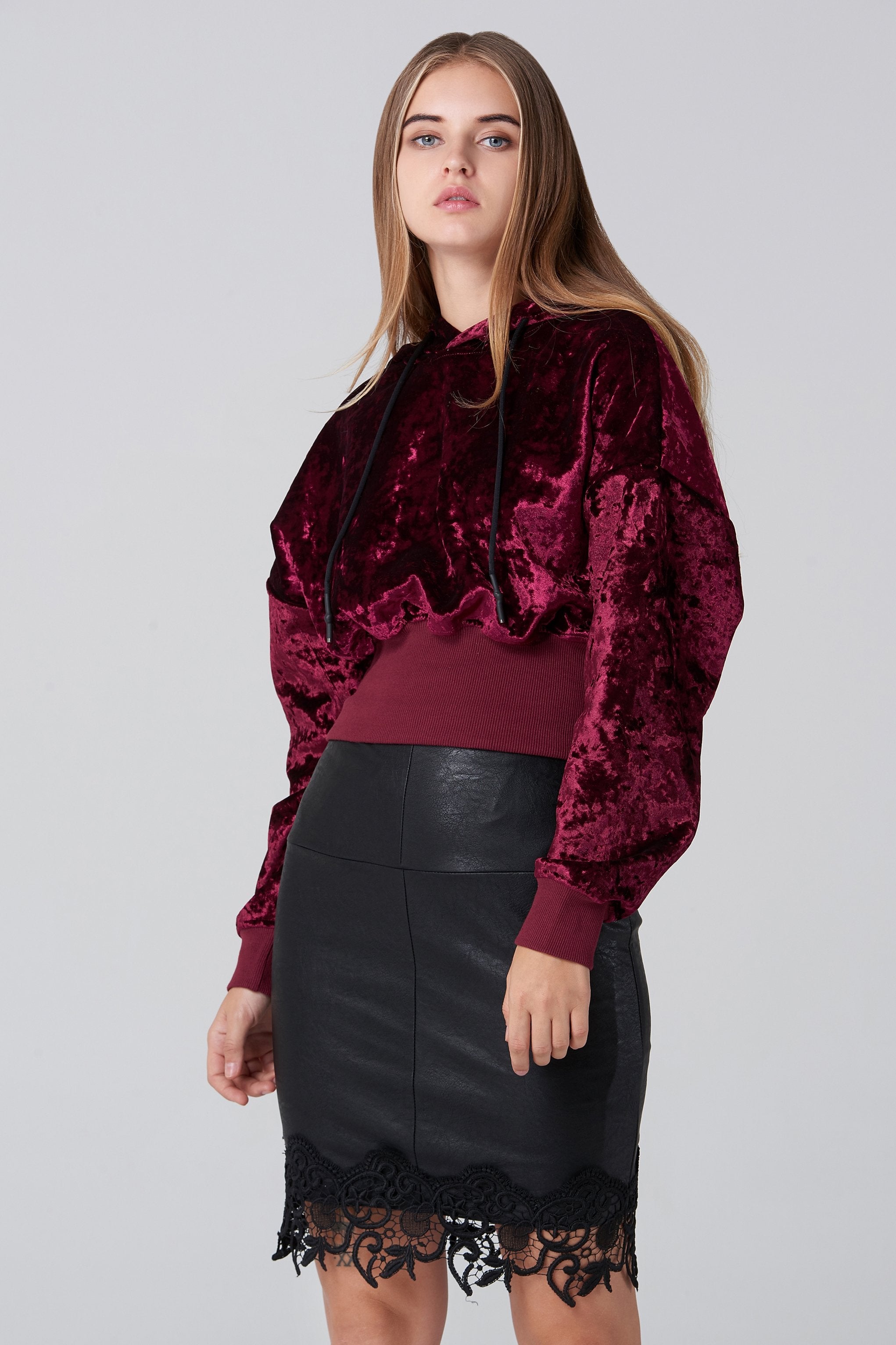 Maroon Velvet Hoodie