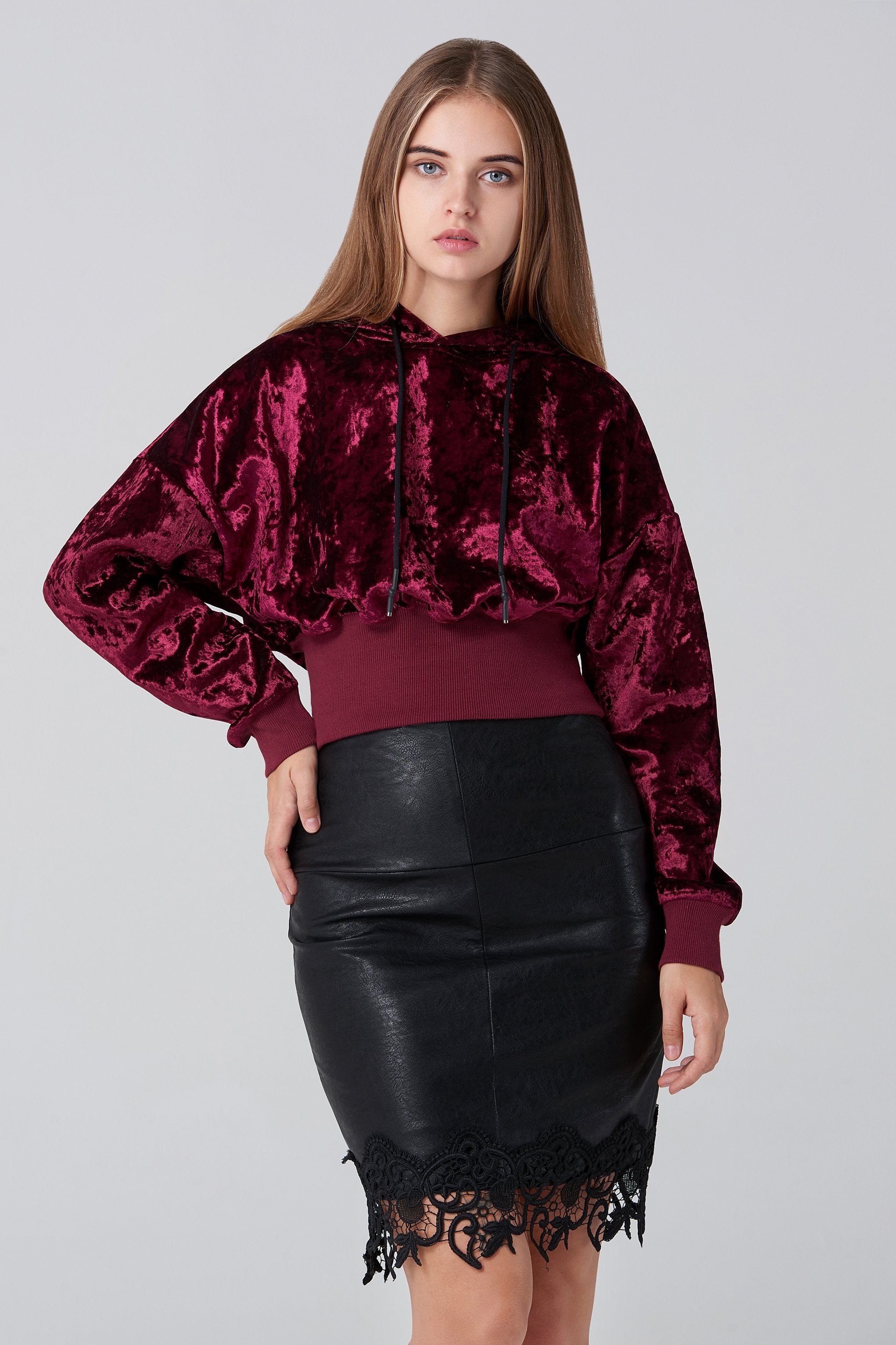 Maroon Velvet Hoodie