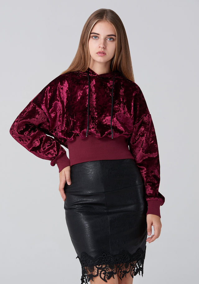 Maroon Velvet Hoodie