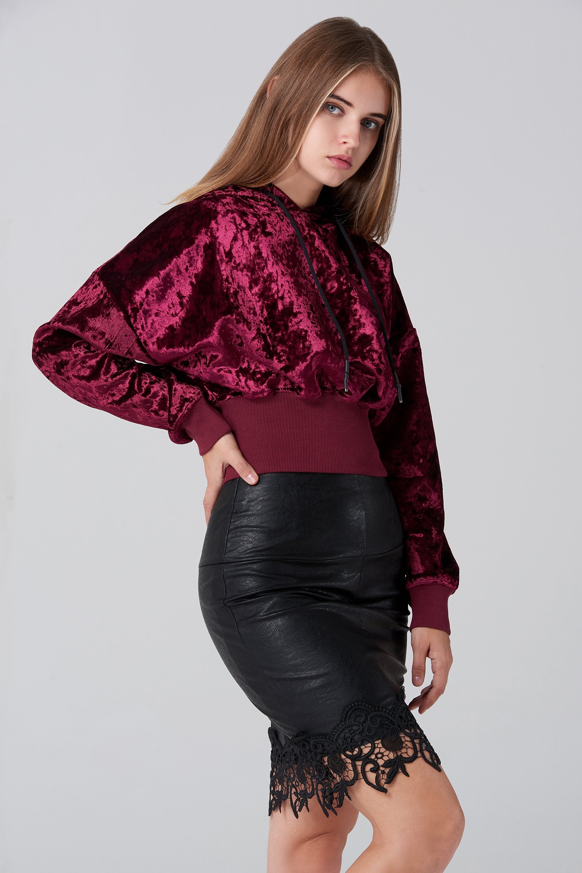 Maroon Velvet Hoodie