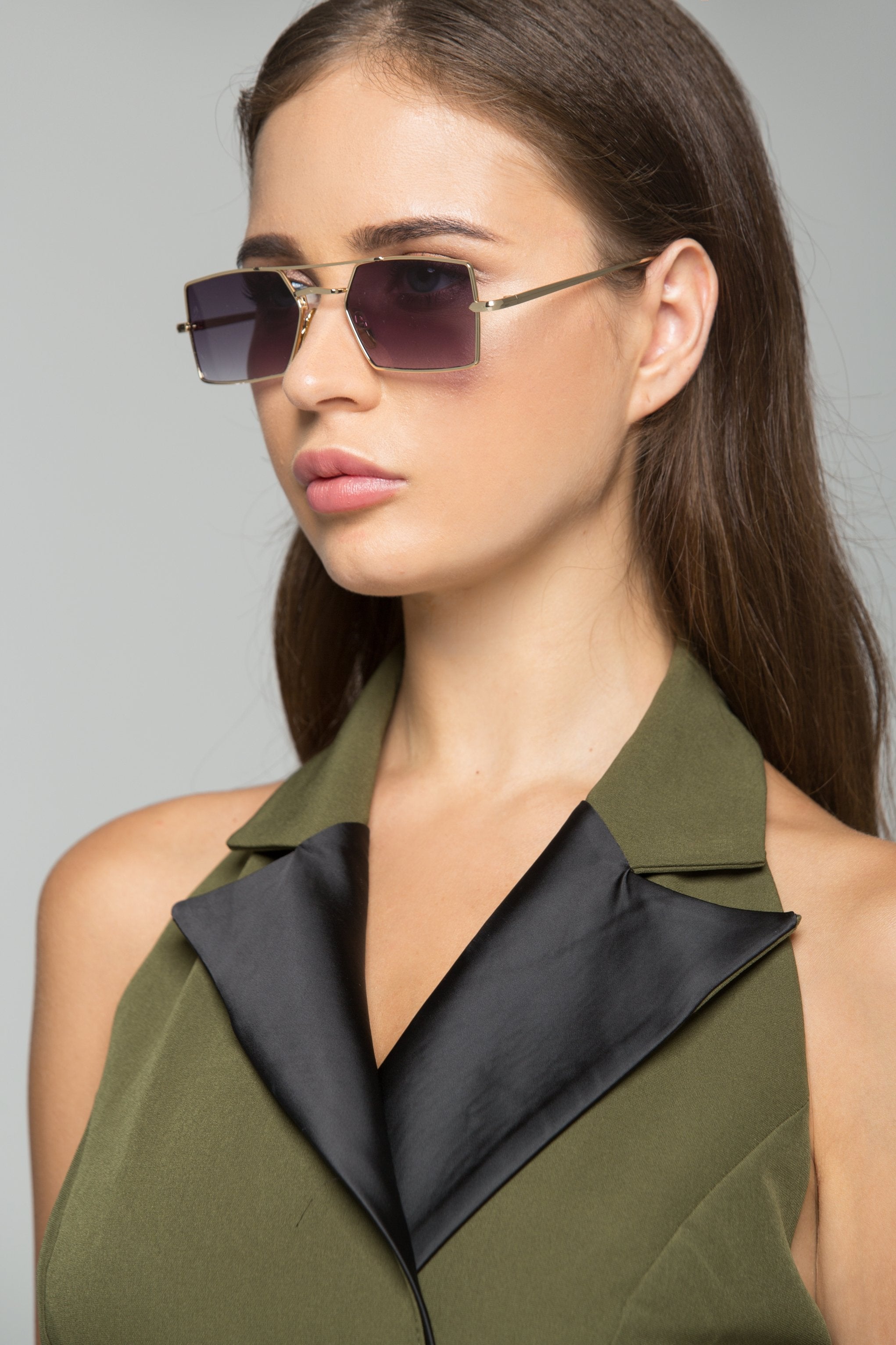 Metal Double Bridge Square Sunglasses