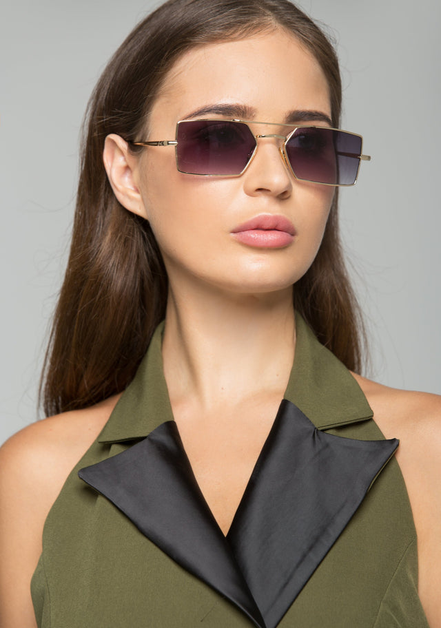 Metal Double Bridge Square Sunglasses