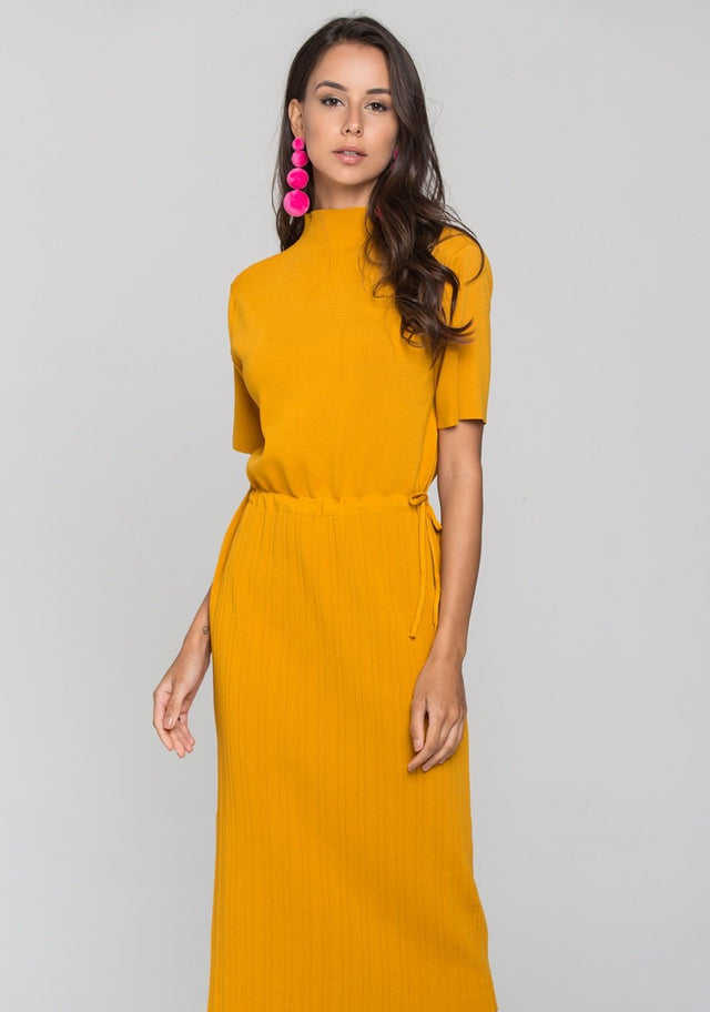 Mustard Ribbed Skirt Drop Shoulder