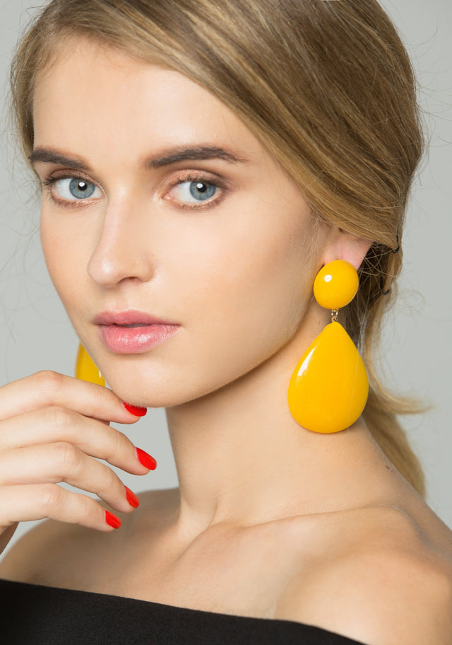 Mustard Teardrop Drop Earrings