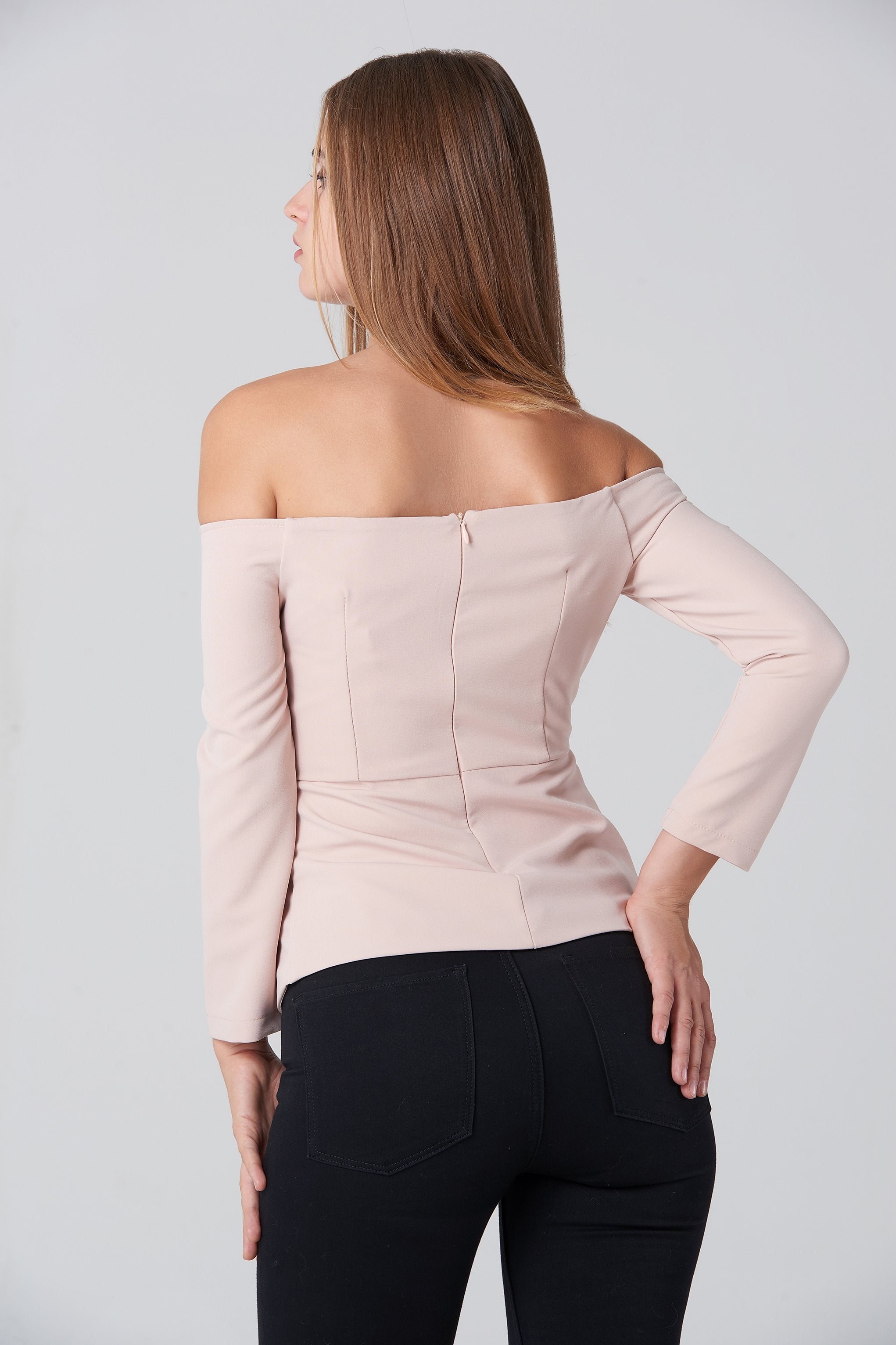 Nude Off Shoulder Flare Hem Top