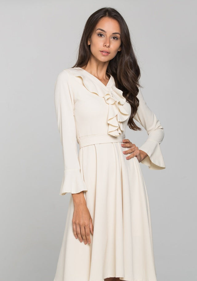 Nude Ruffled Gabot Midi Dress