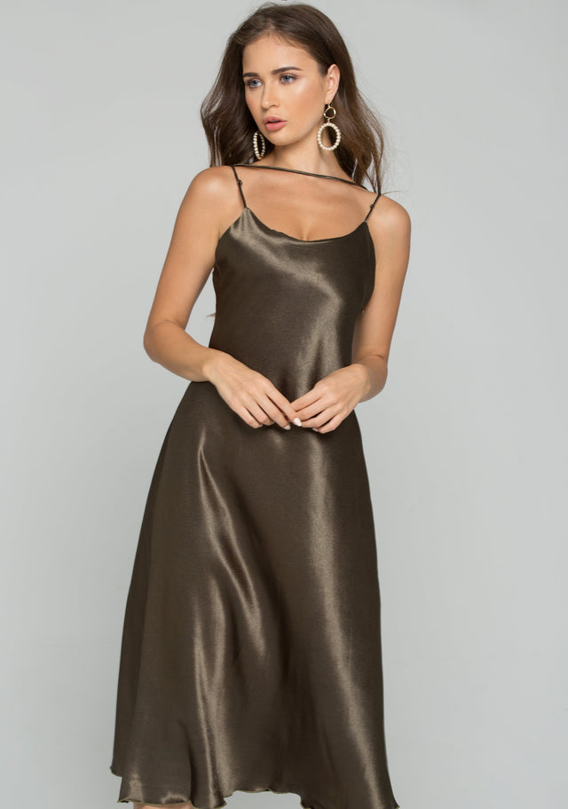 Olive Green Cami Dress with Mesh Top