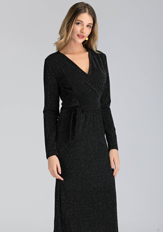 Onyx Micro Pleated Princess Maxi Dress