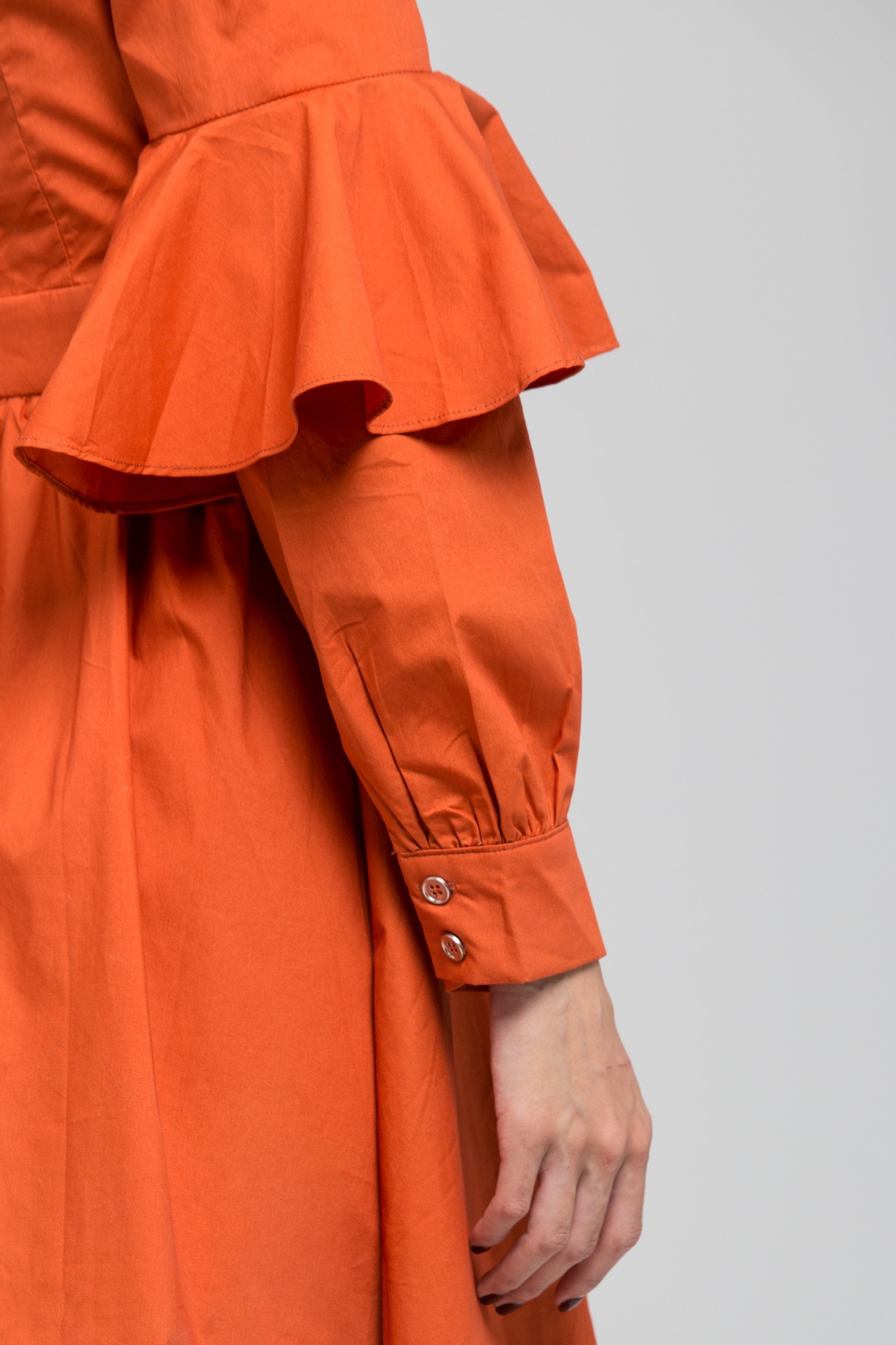 Orange Ruffle Arm Sleeve Midi Dress