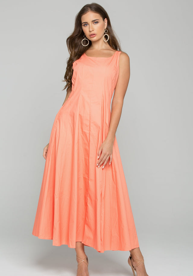 Peach Cotton Square Neckline A-Line Maxi Dress