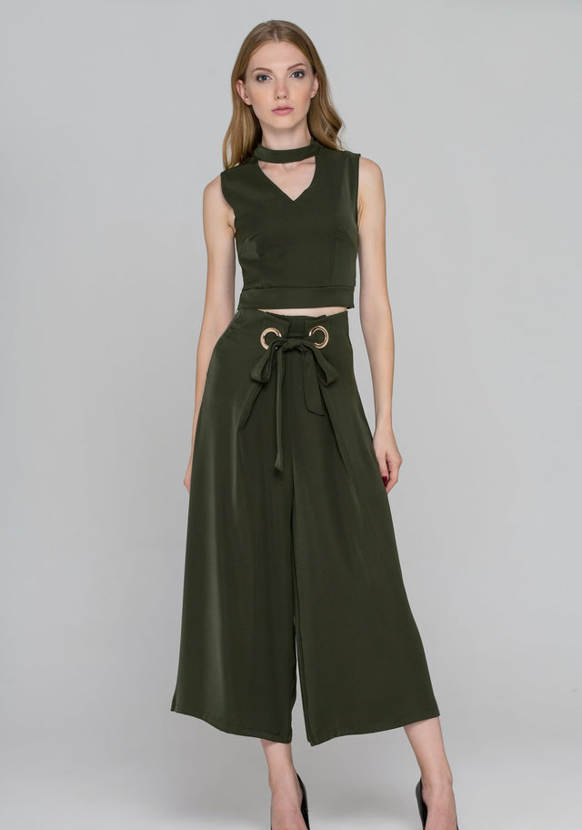 Rania Fawaz - Pine Green Two Piece Ring Palazzo Co-ord