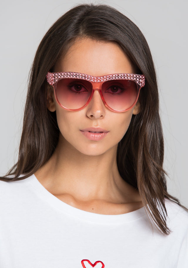 Pink Copper Transparent Embellished Top Rim Sunglasses