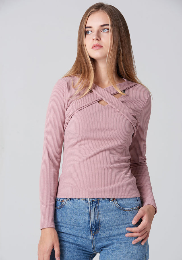 Pink Cross Body Sleeved Top