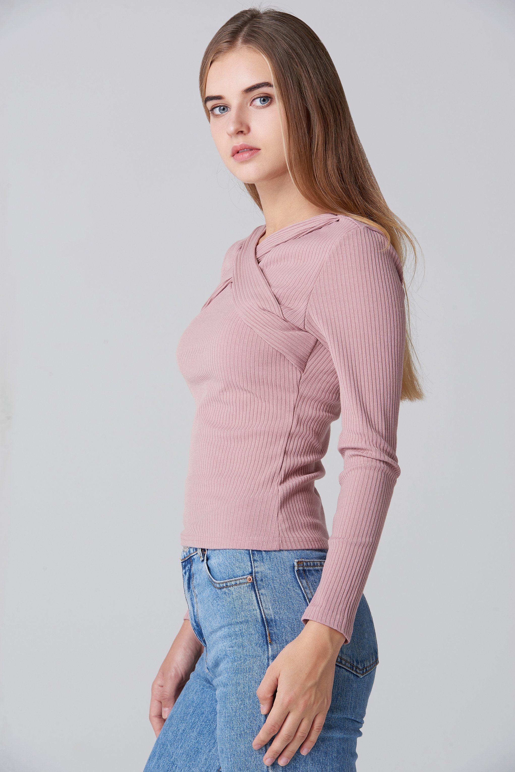 Pink Cross Body Sleeved Top