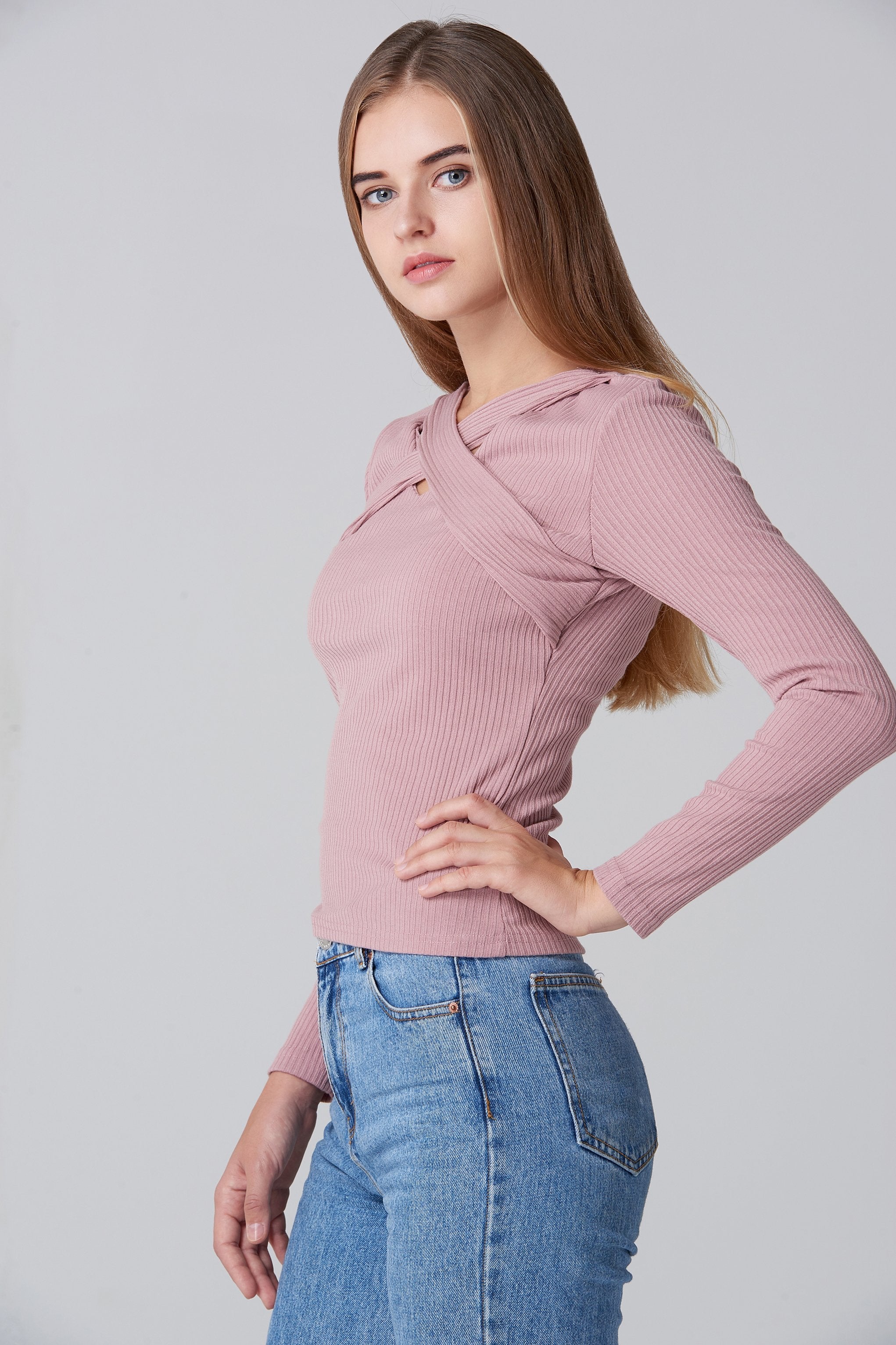 Pink Cross Body Sleeved Top