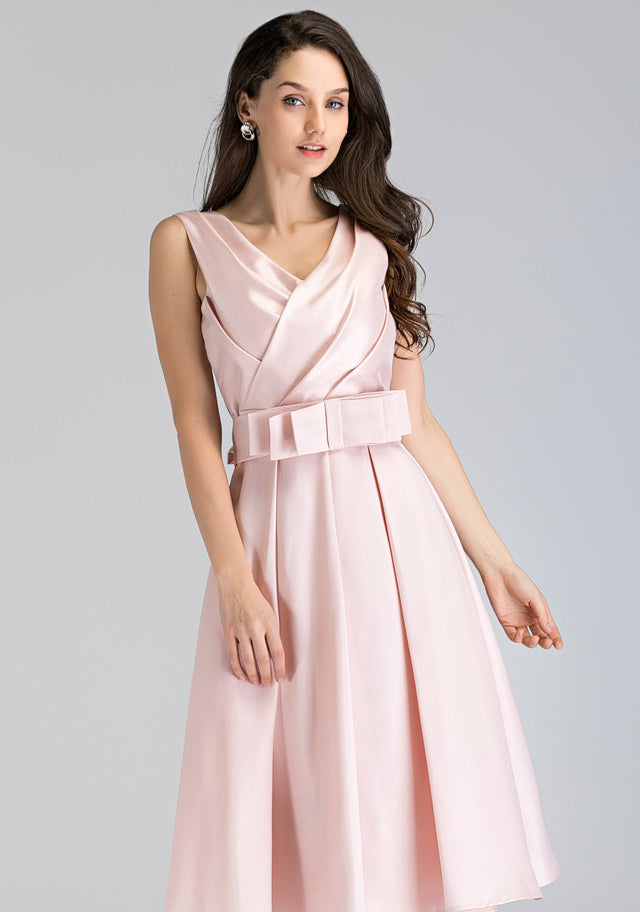 Pink Pearl Silk Midi Ball Dress