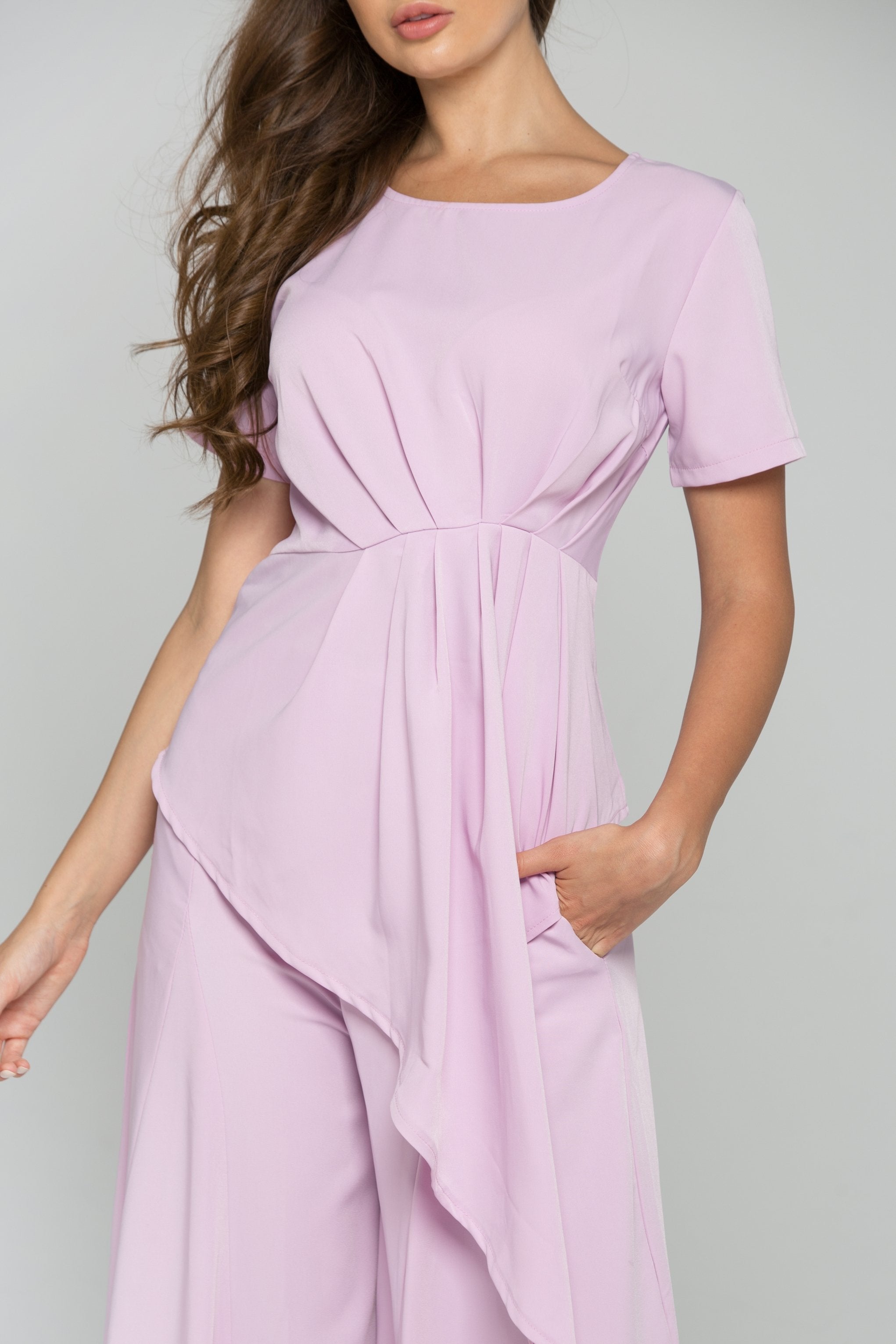 Pink Polyester Pleated Palazzo Co-ord