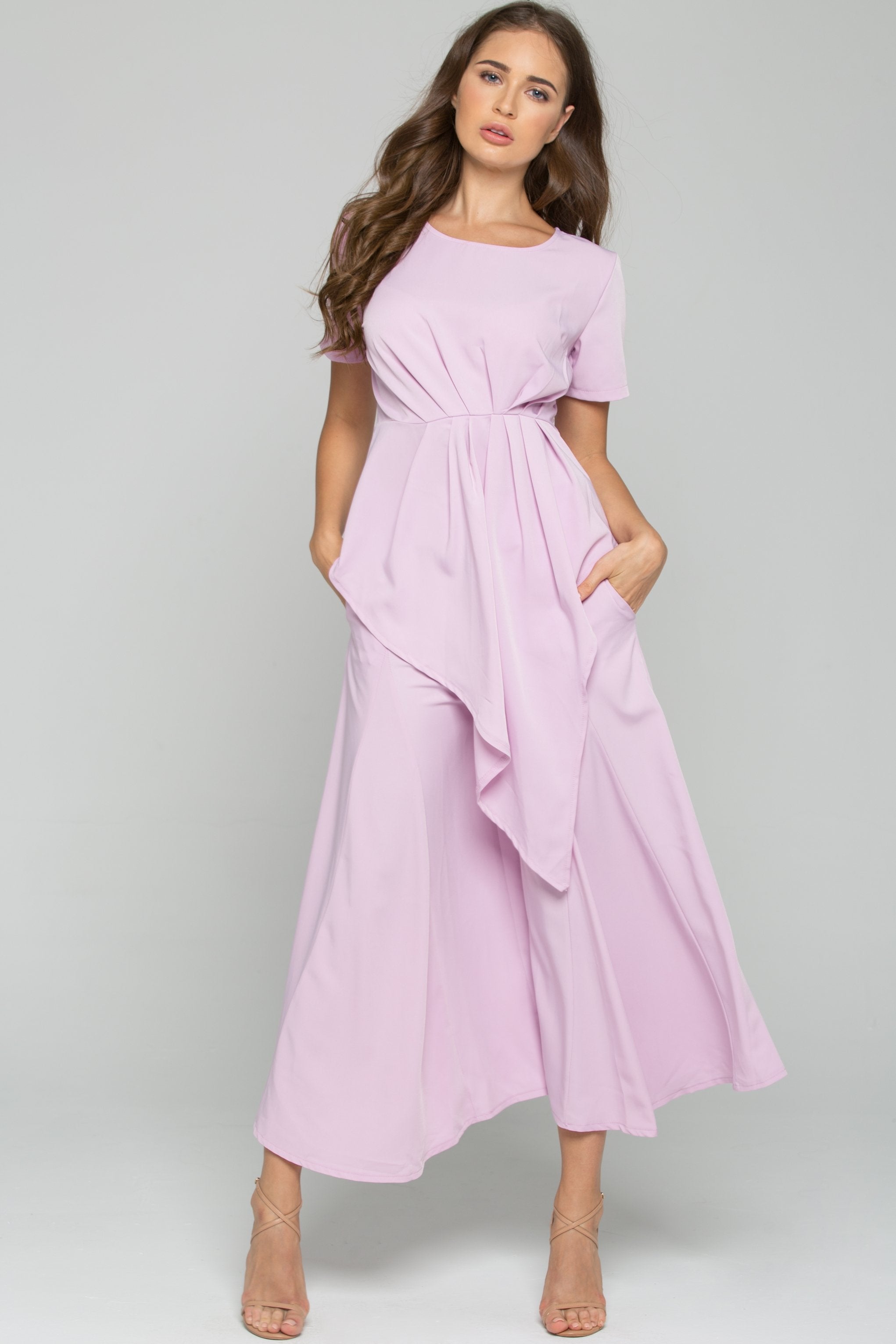 Pink Polyester Pleated Palazzo Co-ord