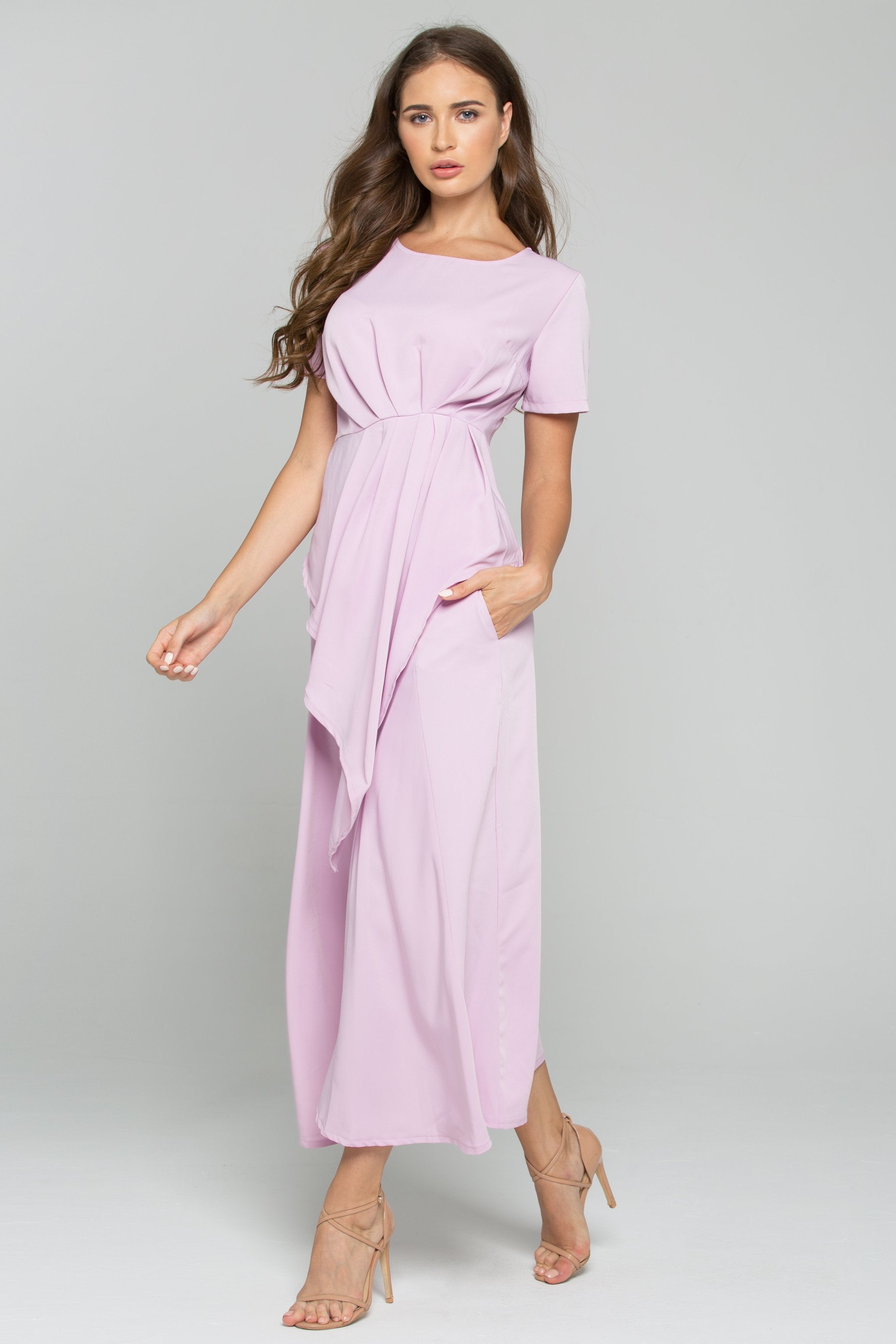 Pink Polyester Pleated Palazzo Co-ord