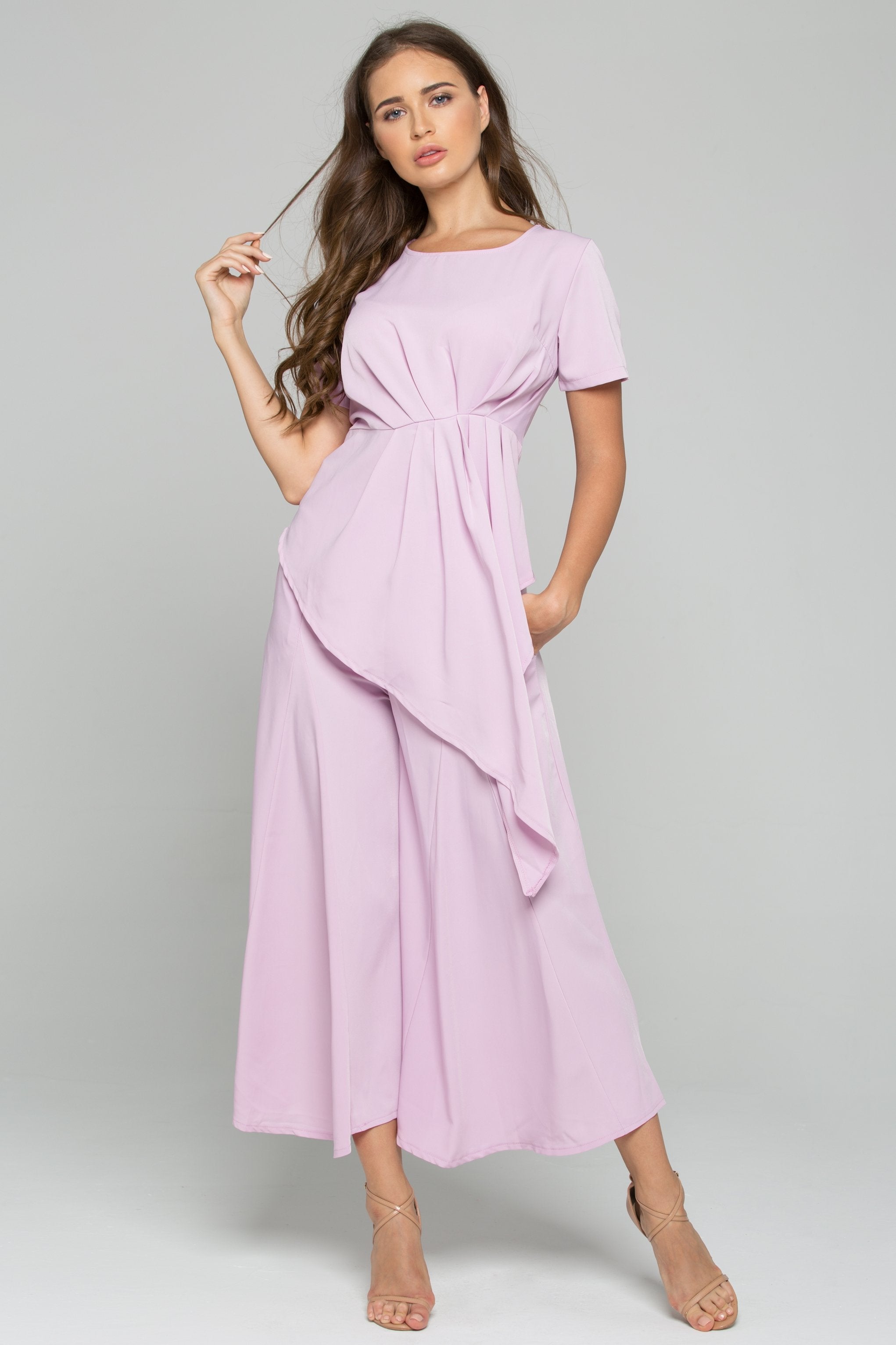 Pink Polyester Pleated Palazzo Co-ord
