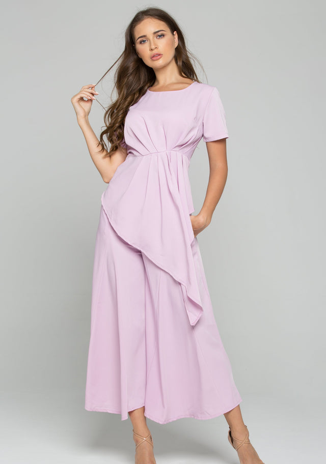 Pink Polyester Pleated Palazzo Co-ord
