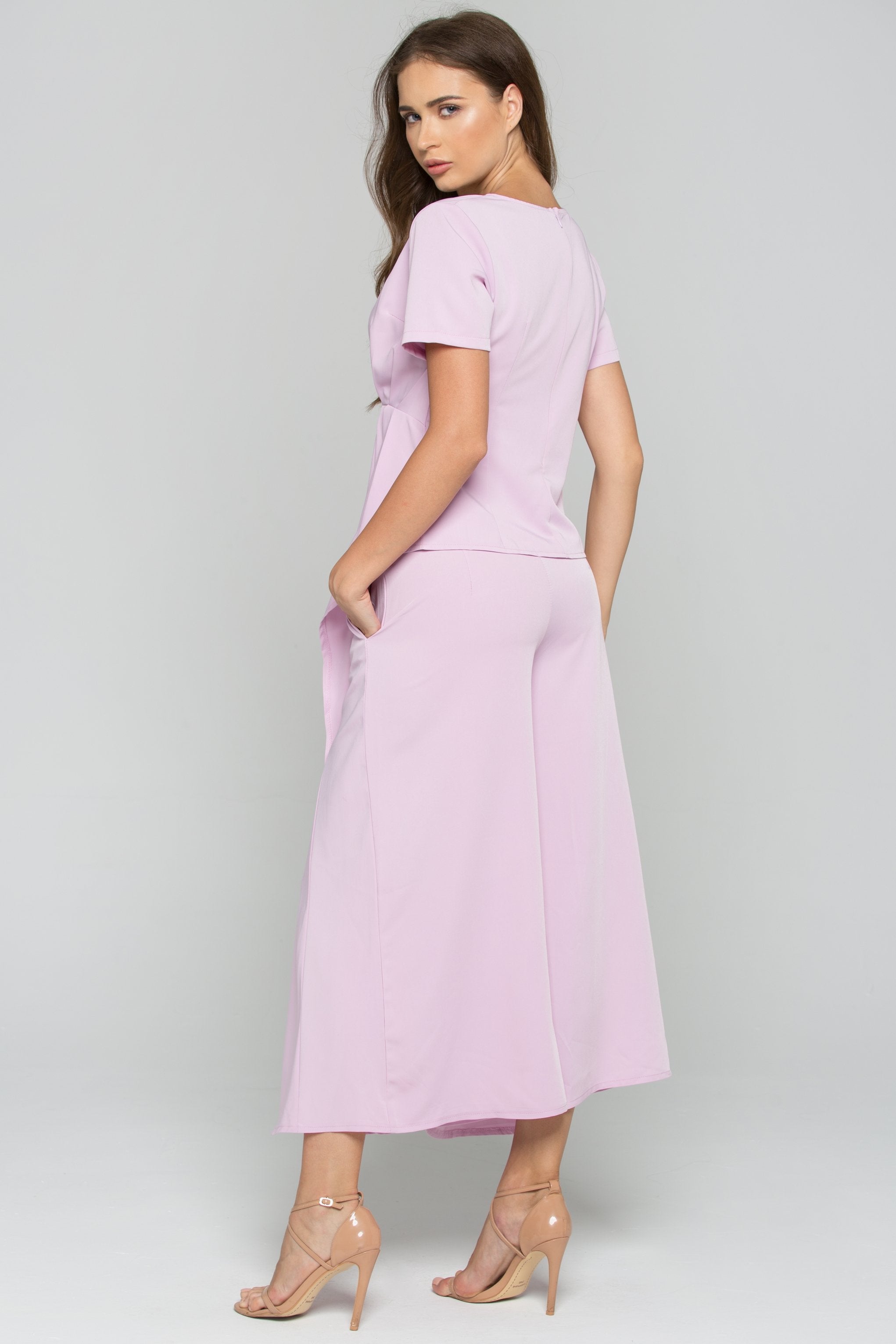 Pink Polyester Pleated Palazzo Co-ord