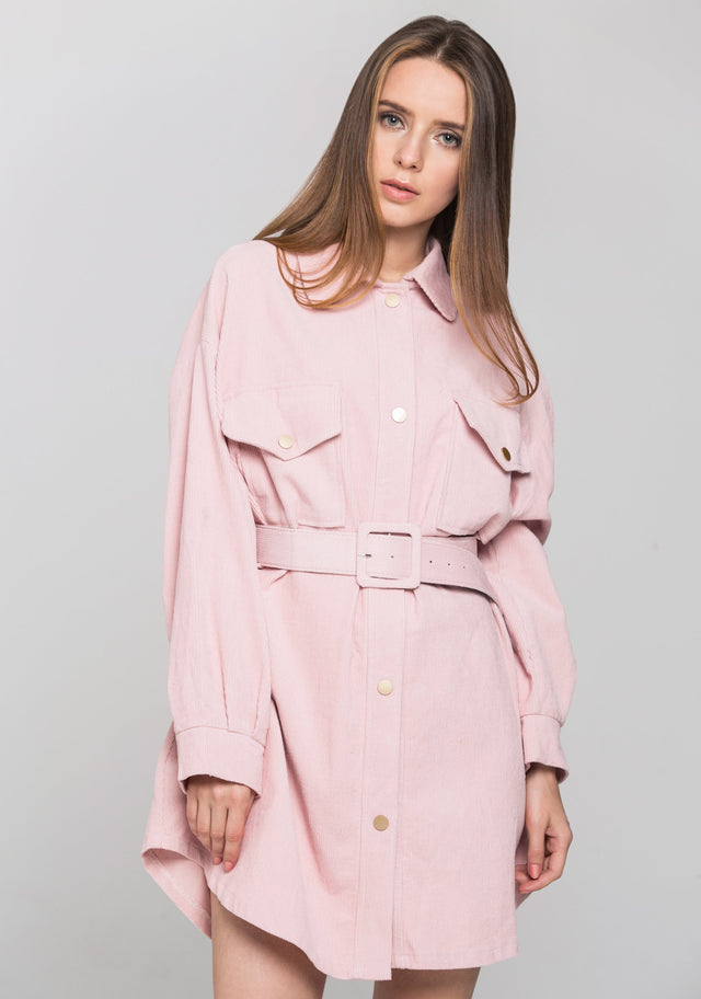 Pink Soft Chord Belted Midi Dress