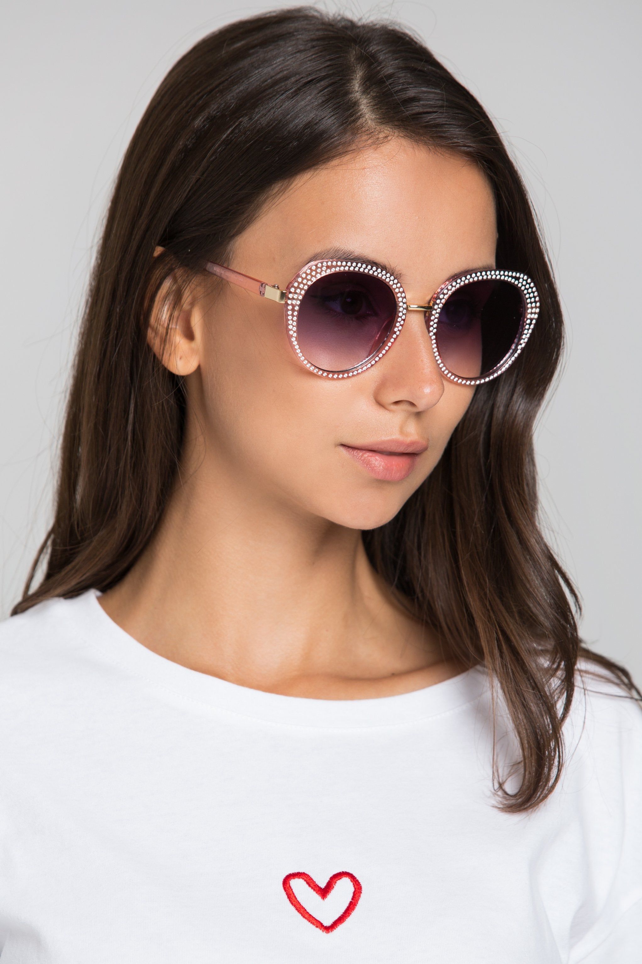Pink Studded Transparent Sunglasses