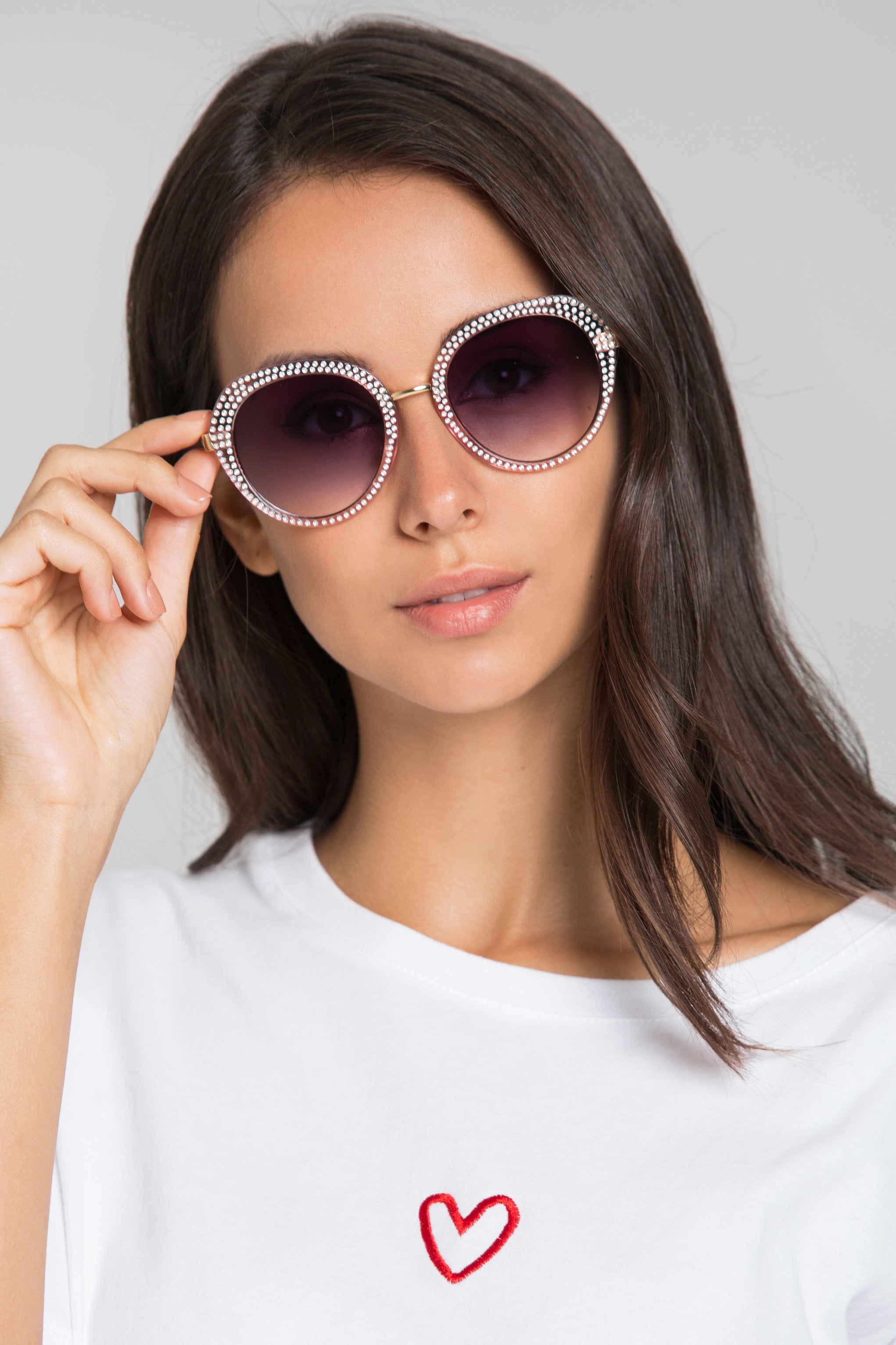 Pink Studded Transparent Sunglasses