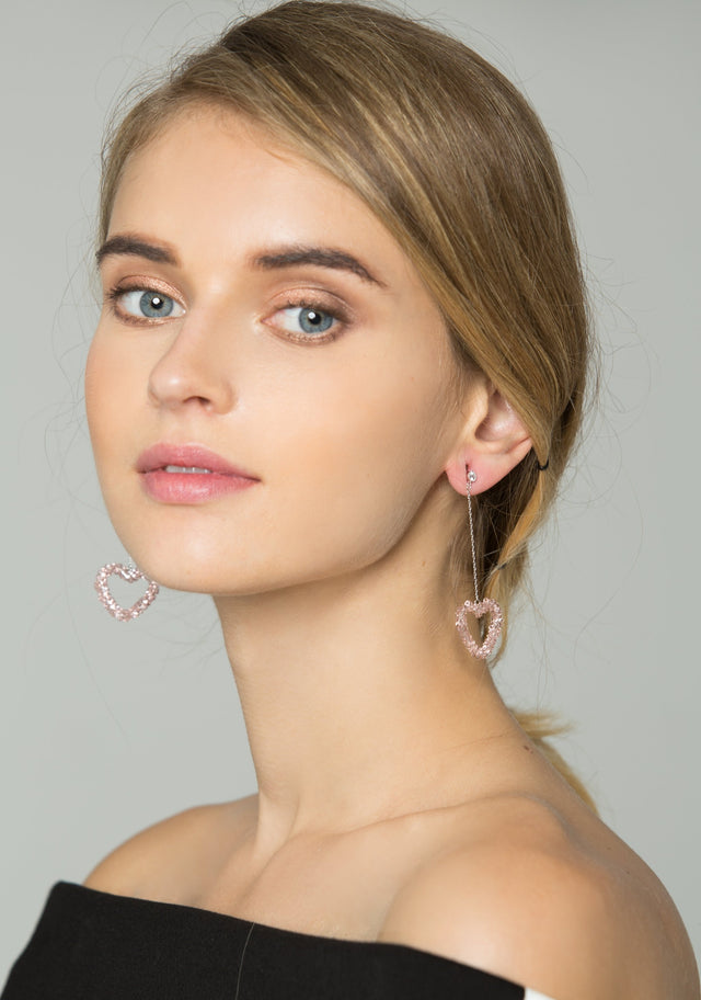 Pink beaded-heart Drop Earrings