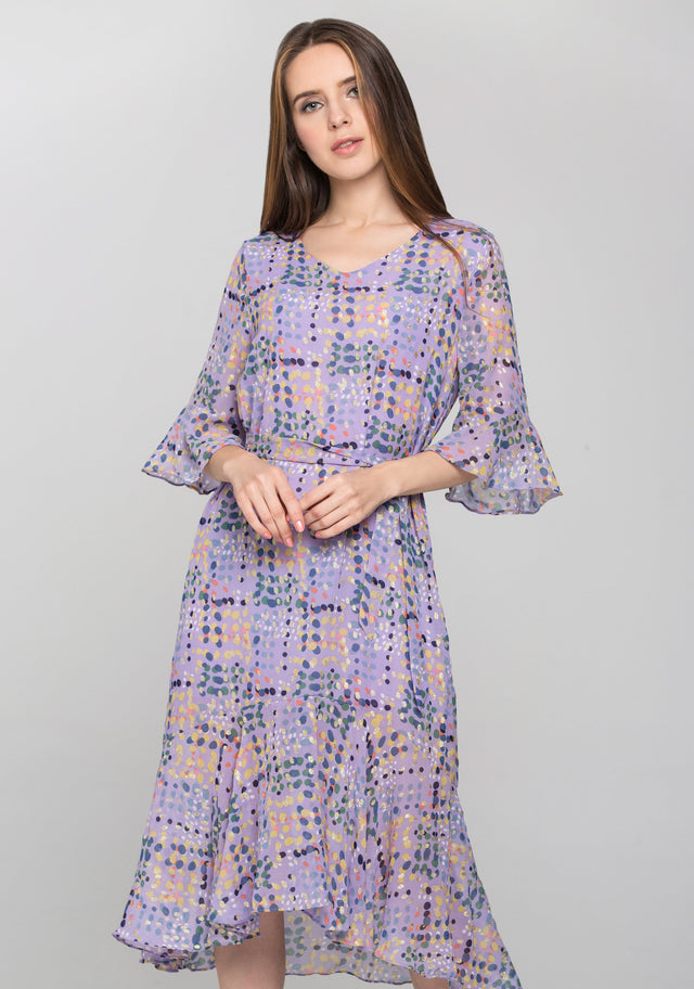 Purple Water Color Chiffon Midi Dress