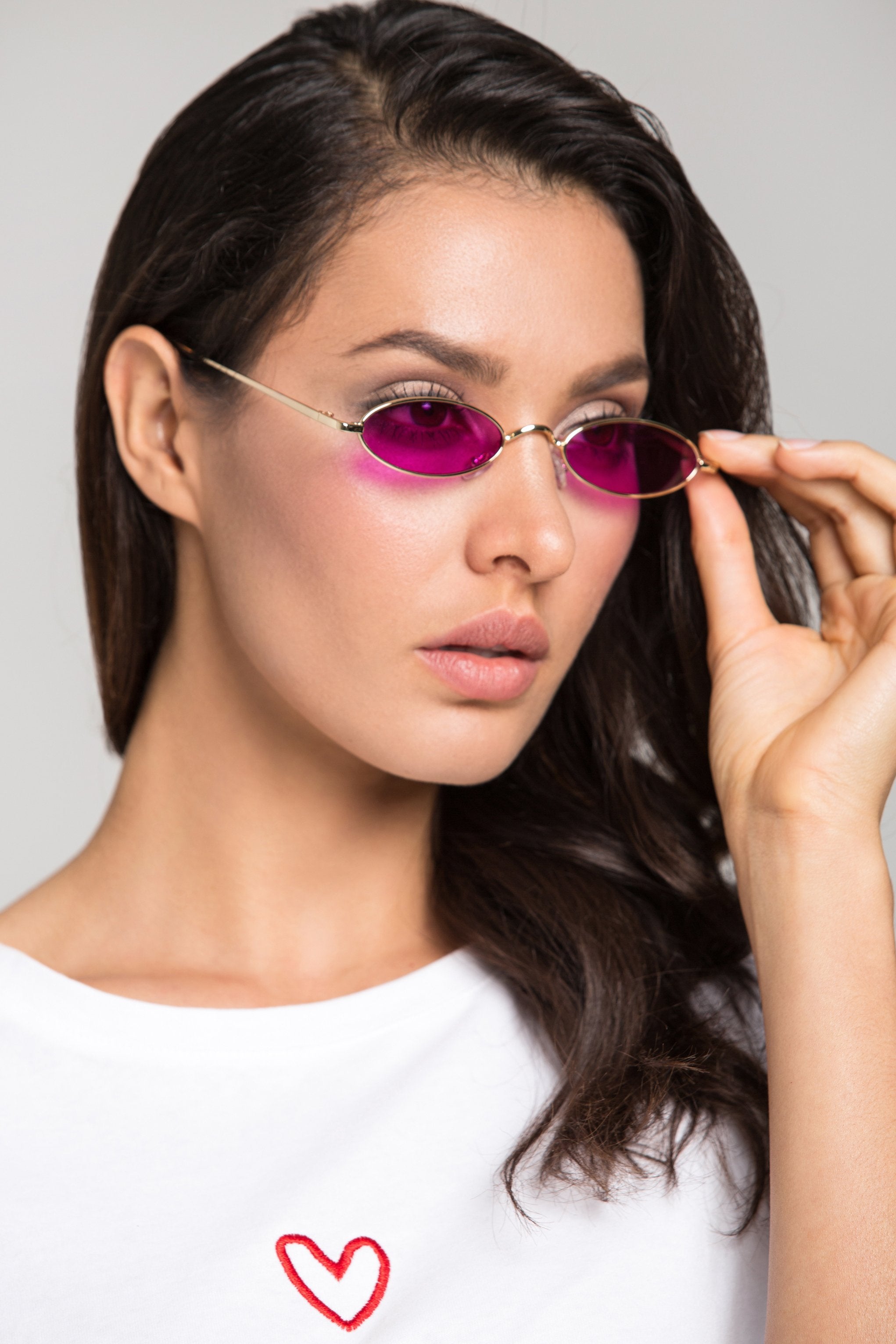 Purple and Gold Super Slim Oval Sunglasses