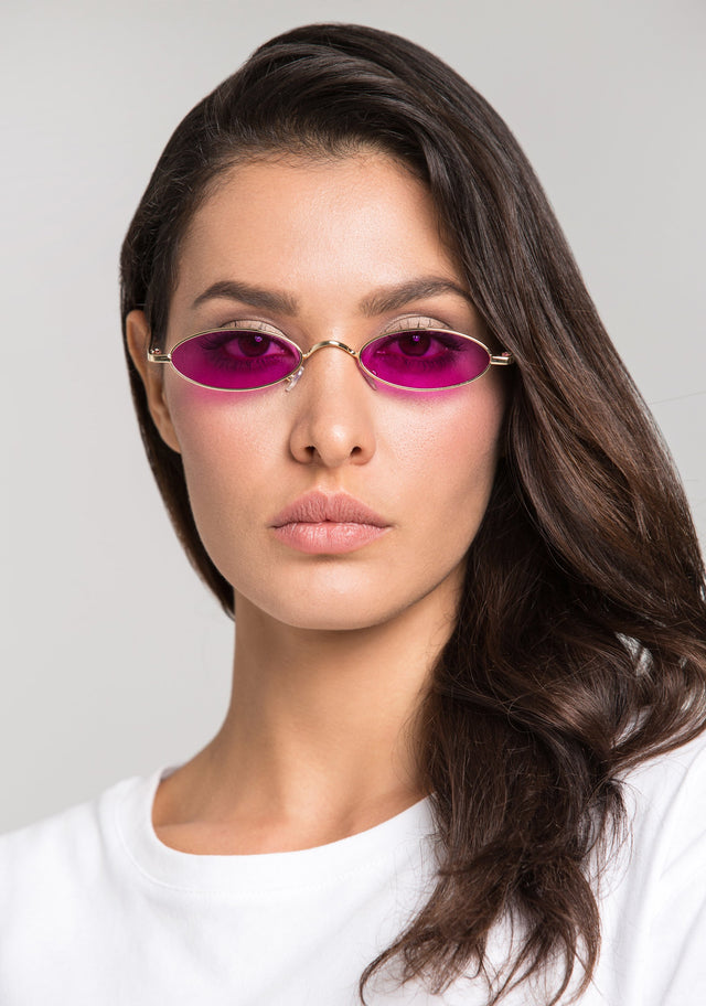 Purple and Gold Super Slim Oval Sunglasses