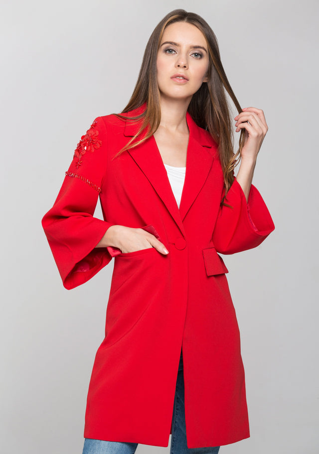 Red Flower Shoulder Long Blazer