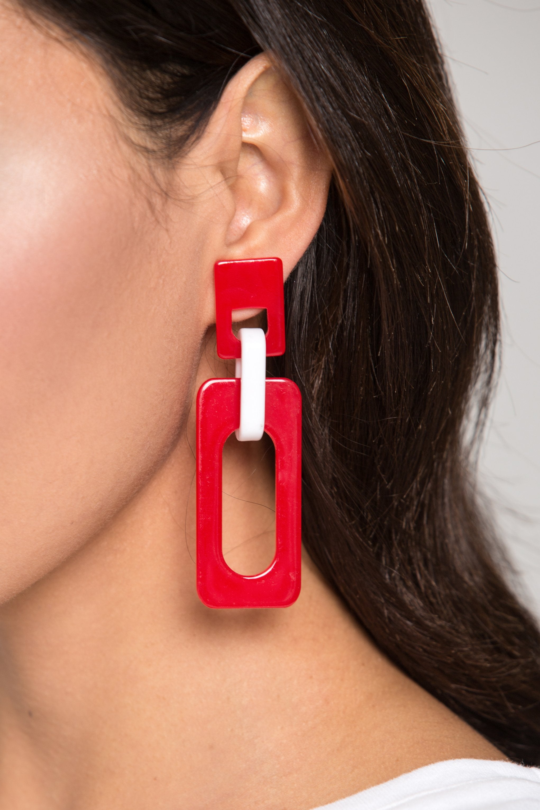 Red Rectangle Cut Out Acrylic Earrings