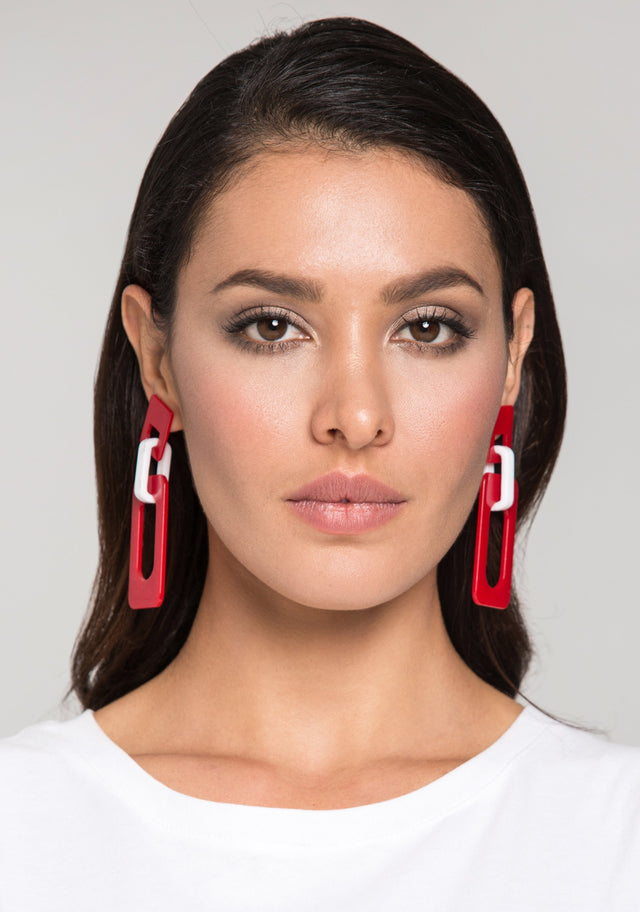 Red Rectangle Cut Out Acrylic Earrings