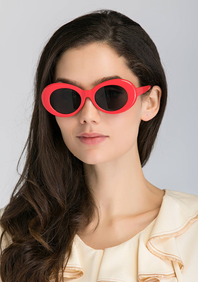 Red Round Slim Cat Eye Sunglasses