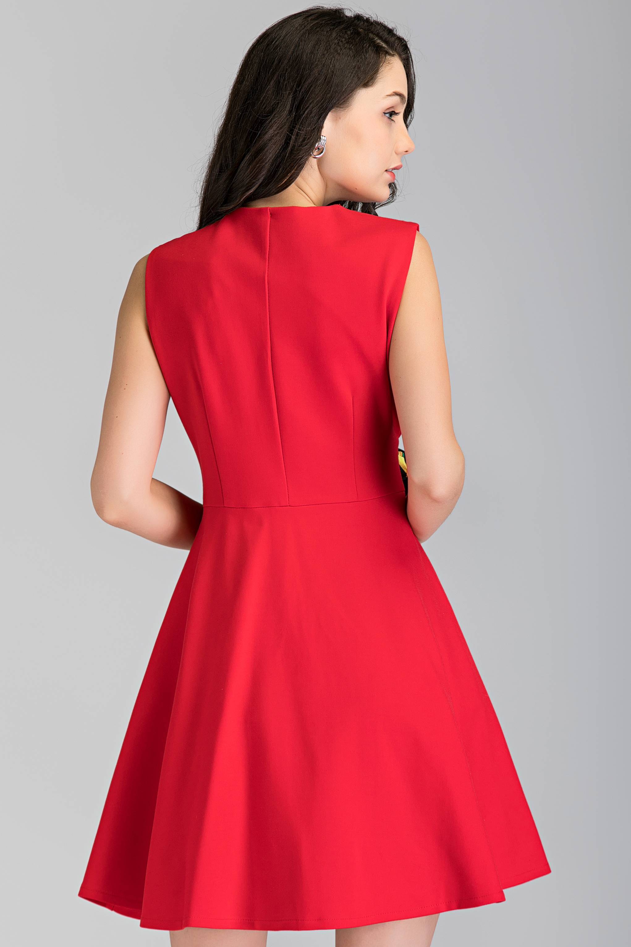 Red Sleeveless Side Scarf Lace Mini Dress