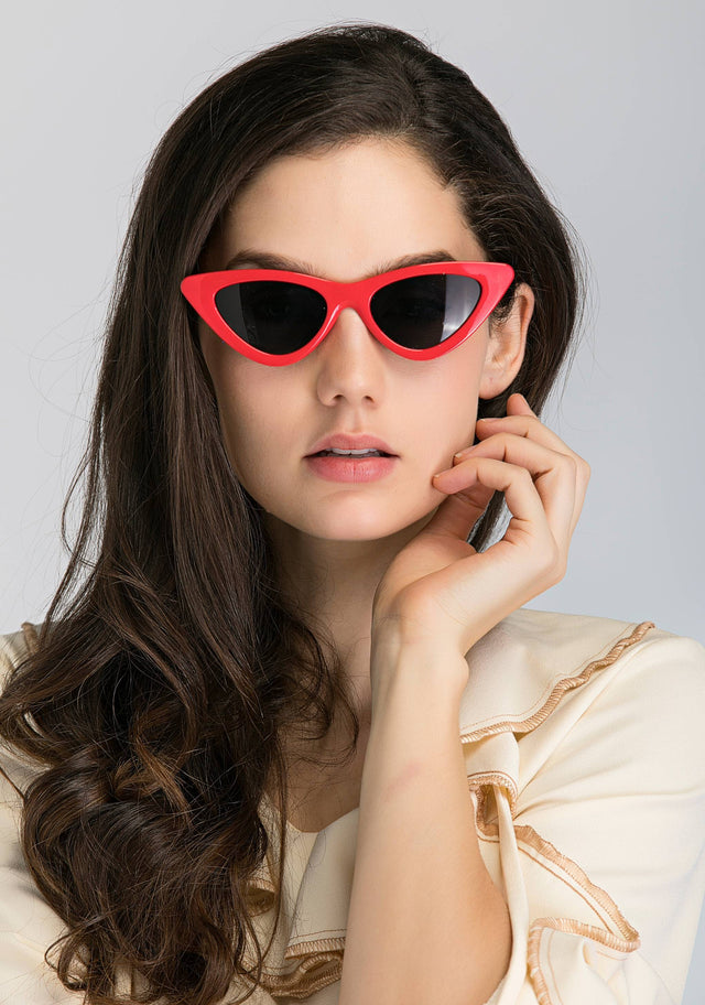 Red Vintage Slim Pointy Cat Eye Sunglasses