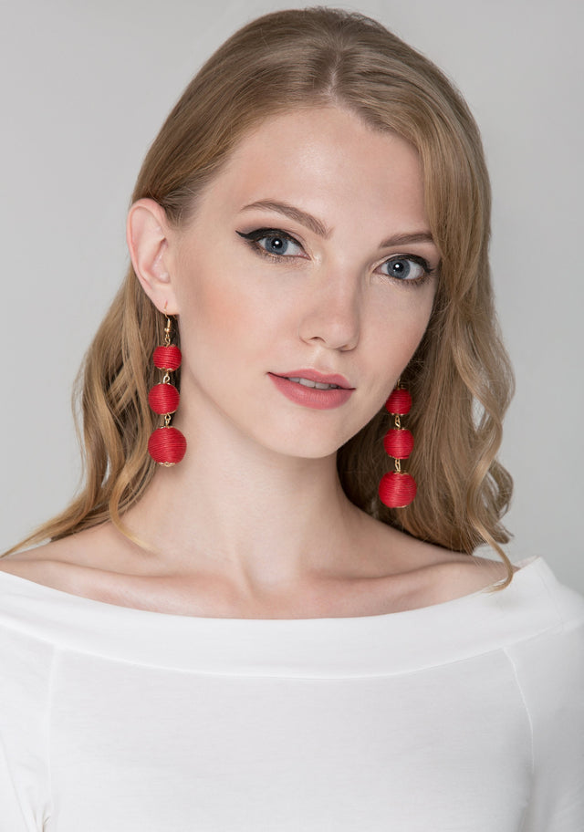 Deema Al Asadi - Red Yarn Ball Earrings