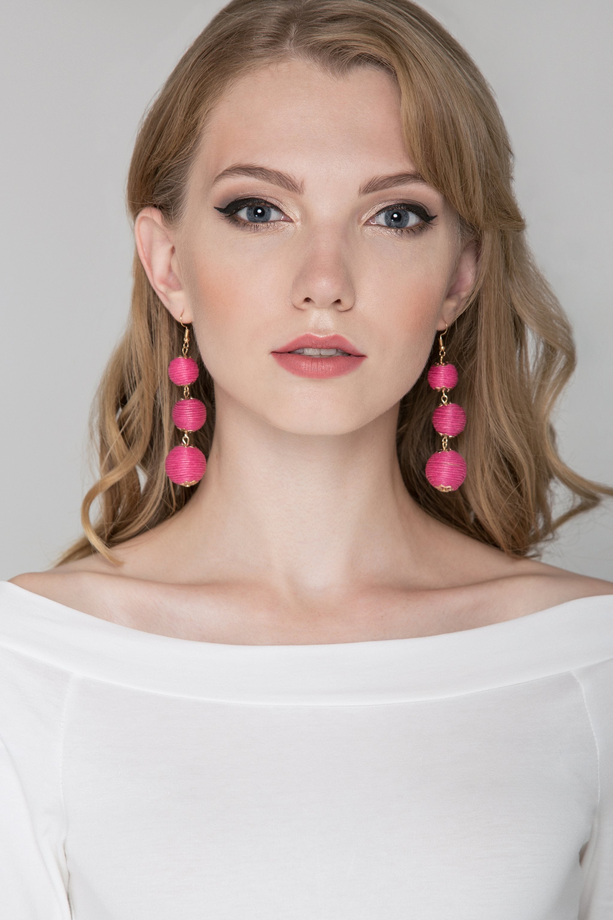 Pink Yarn Ball earrings