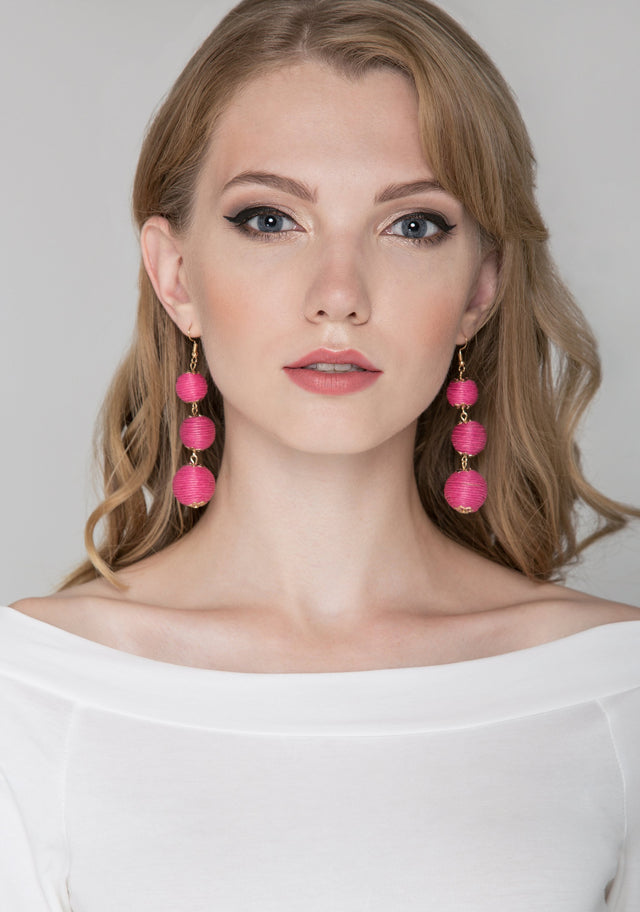 Pink Yarn Ball earrings