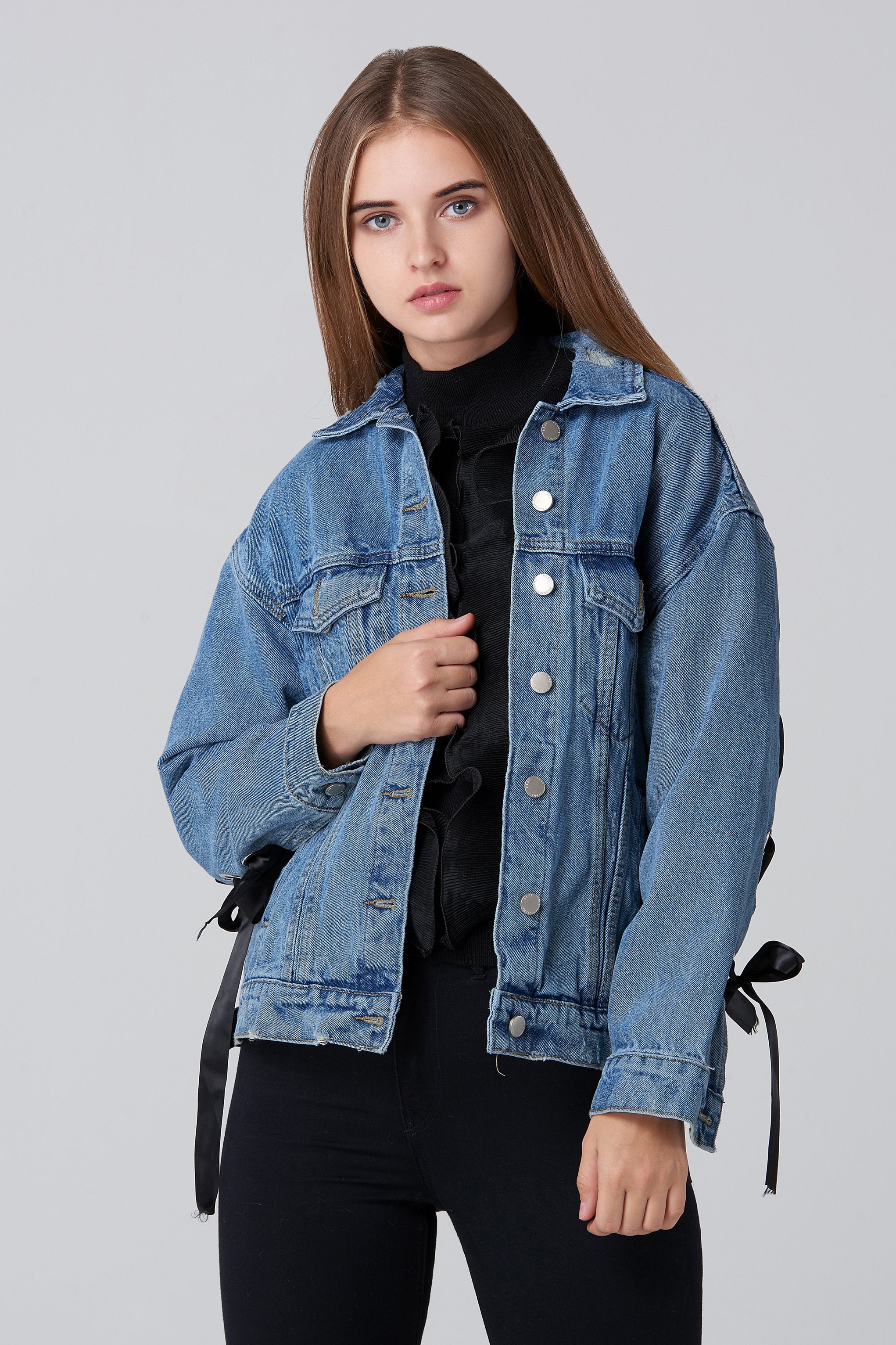Ring Lace Back Denim Jacket