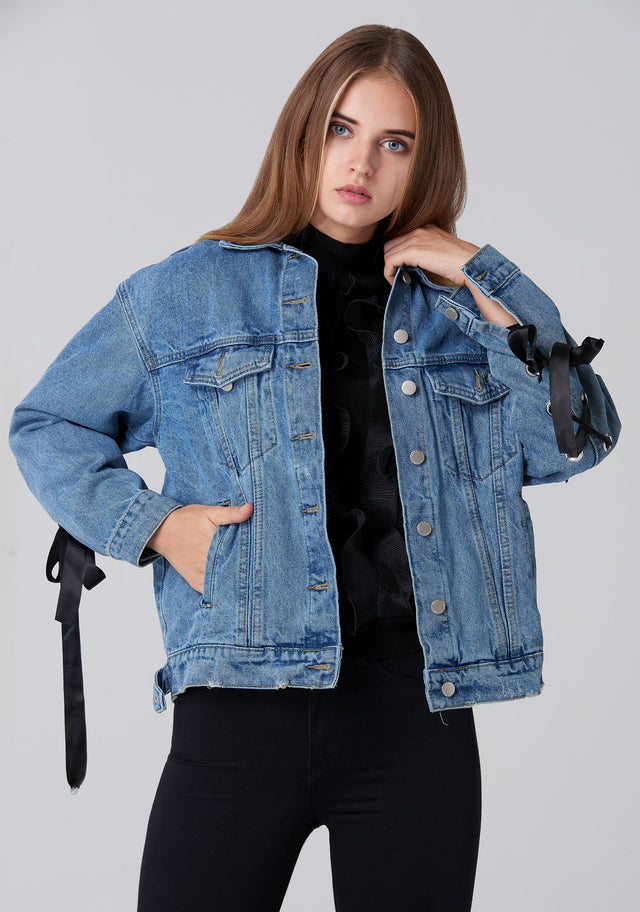 Ring Lace Back Denim Jacket