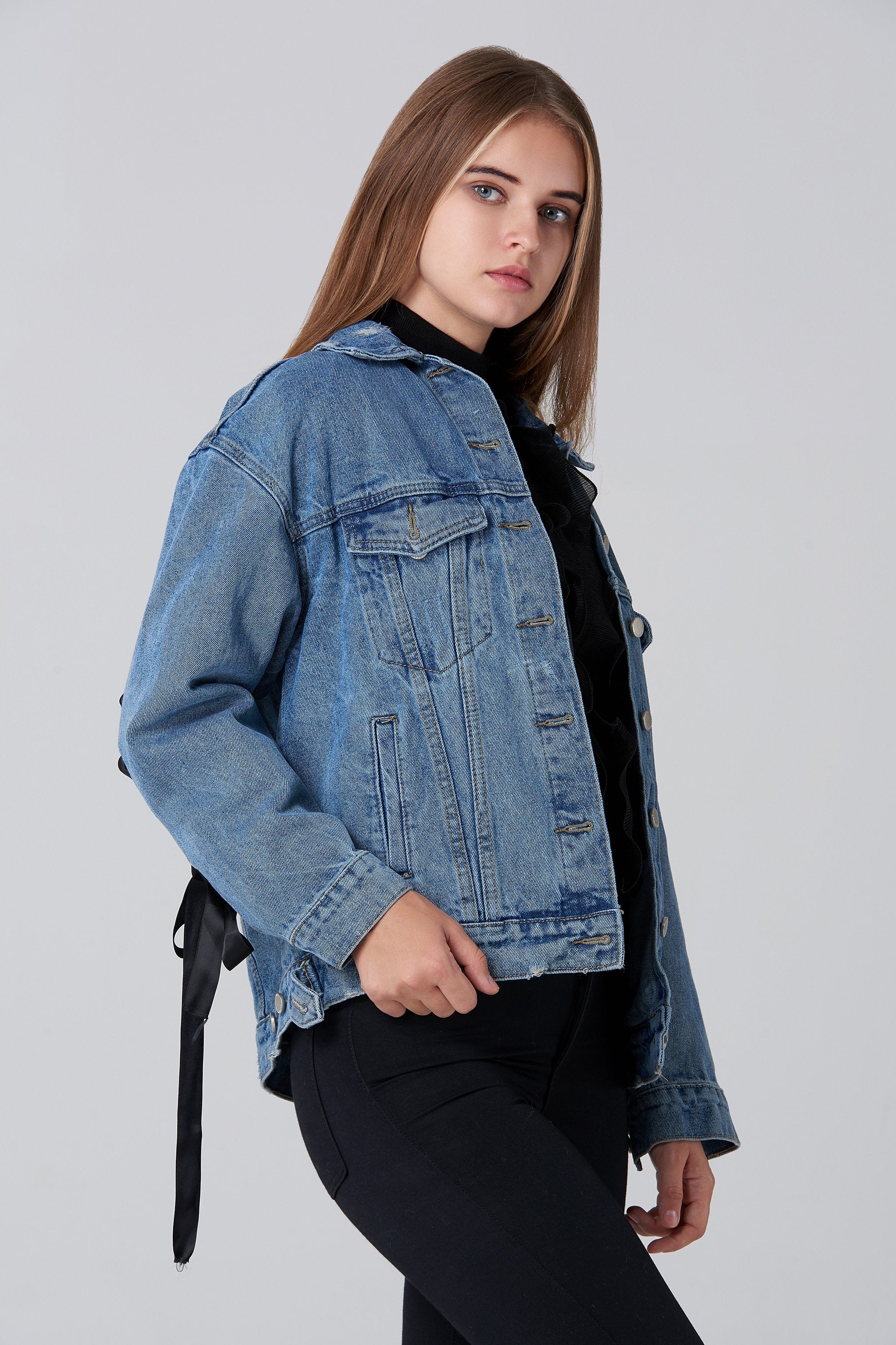 Ring Lace Back Denim Jacket