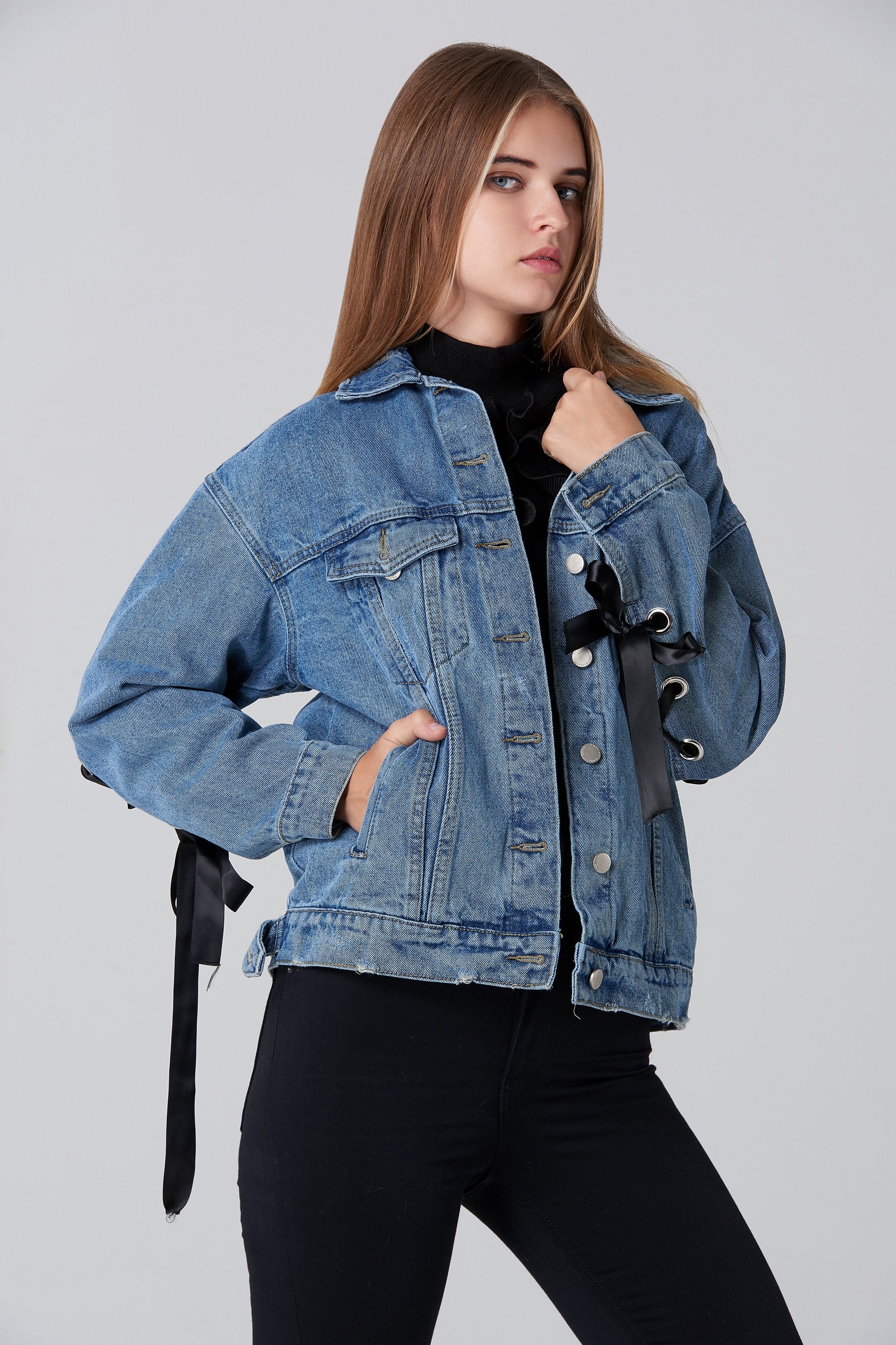 Ring Lace Back Denim Jacket