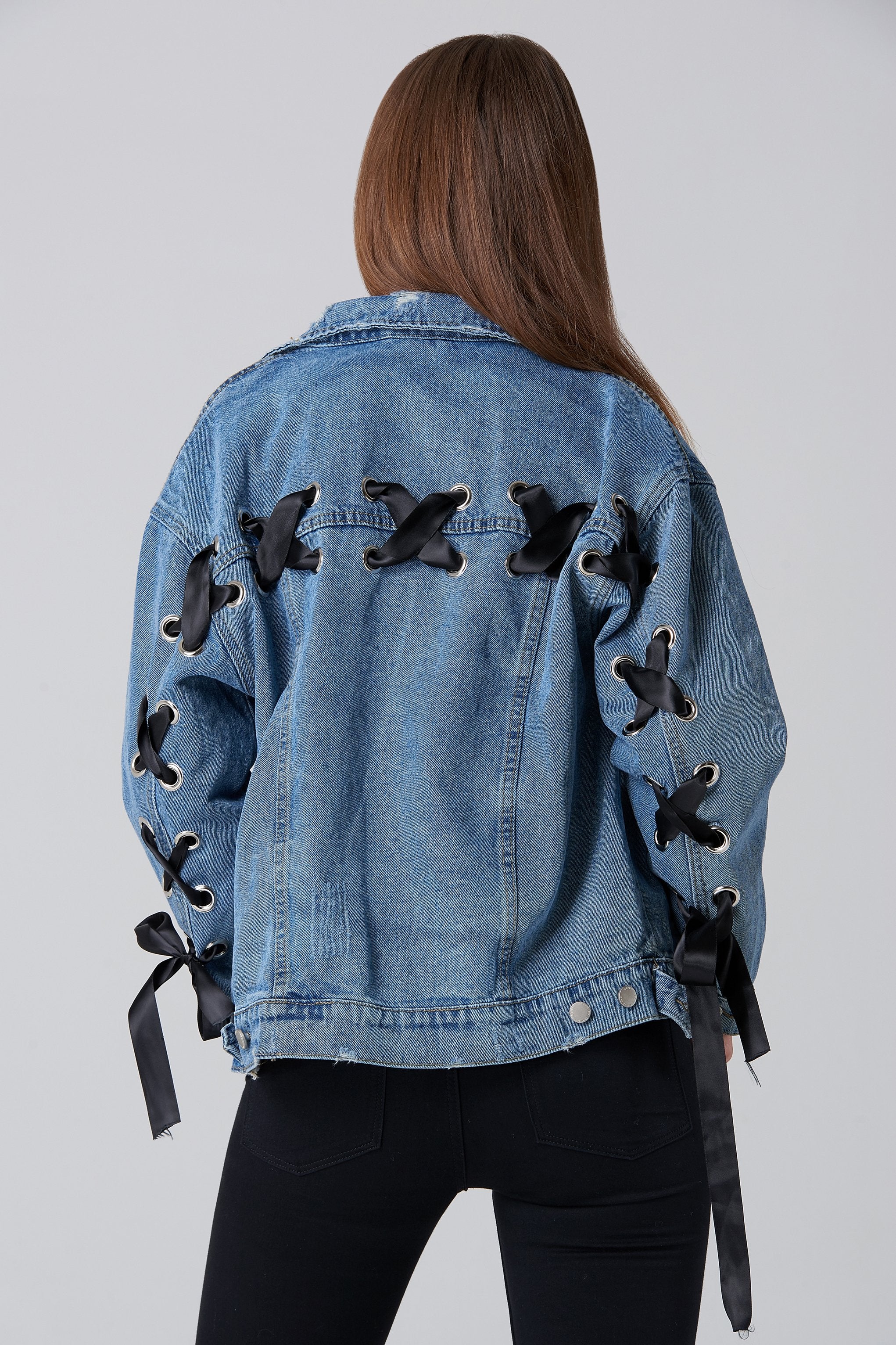 Ring Lace Back Denim Jacket