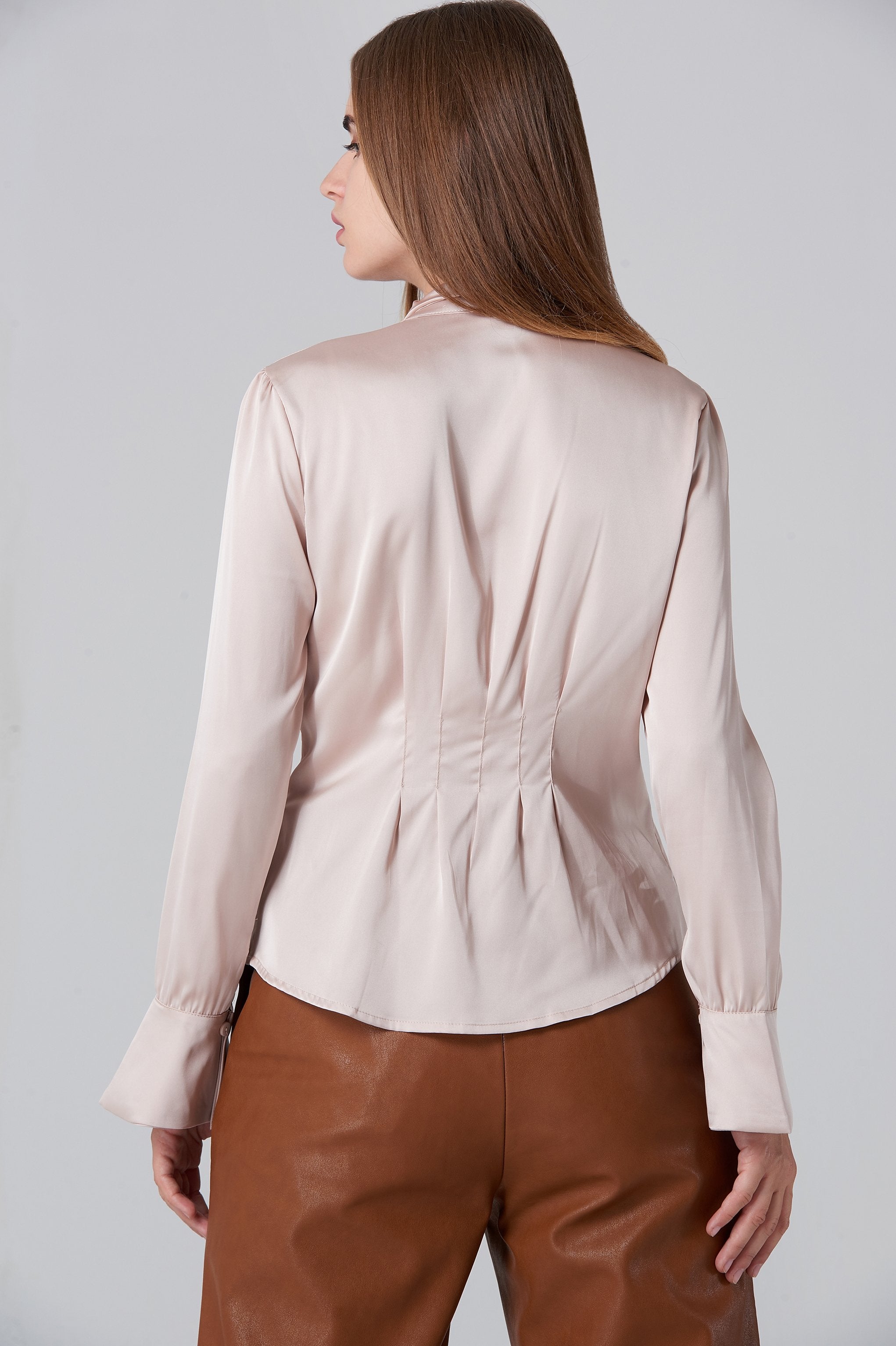 Silk BlushTie Neck Sleeved Top